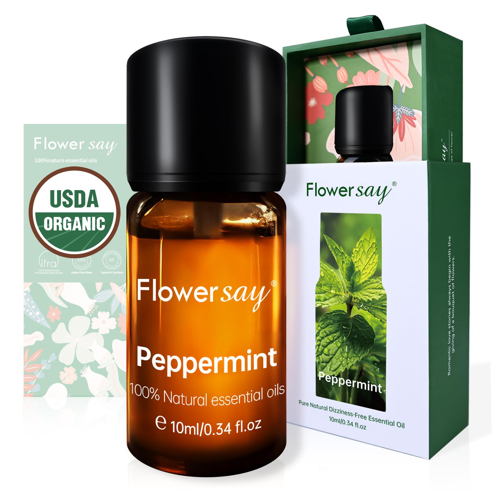100% Pure Peppermint Essential Oil – USDA Organic, 0.34 Fl Oz | Diffuser, Hair & Skin