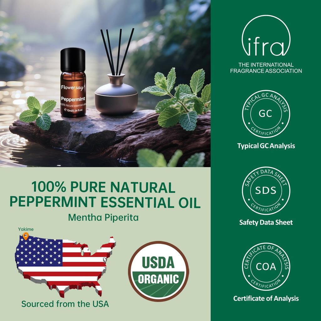 100% Pure Peppermint Essential Oil – USDA Organic, 0.34 Fl Oz | Diffuser, Hair & Skin