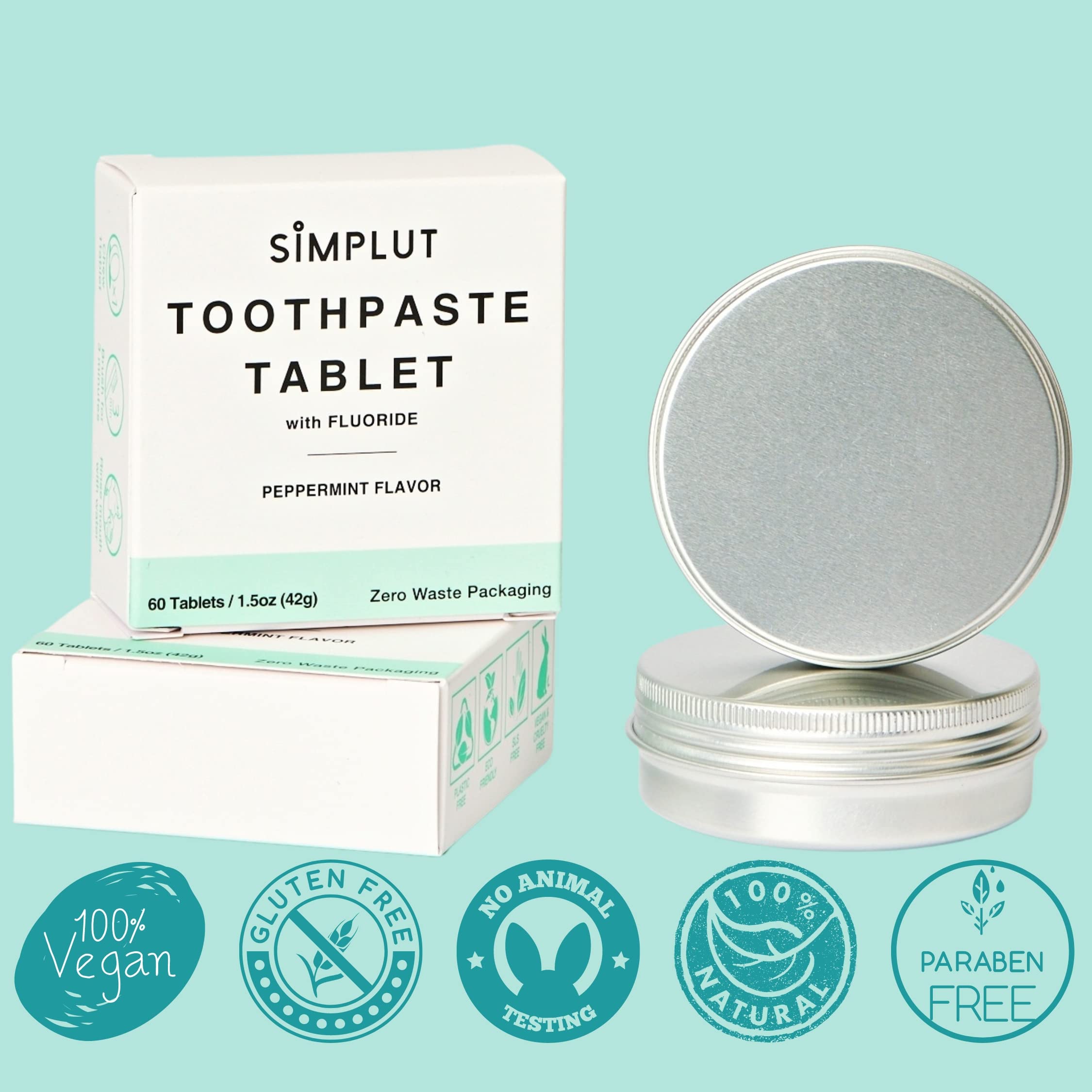 Chewable Fluoride Toothpaste Tablets - 150 Pack | Travel Size, Eco Friendly Vegan Dental Tabs, Peppermint