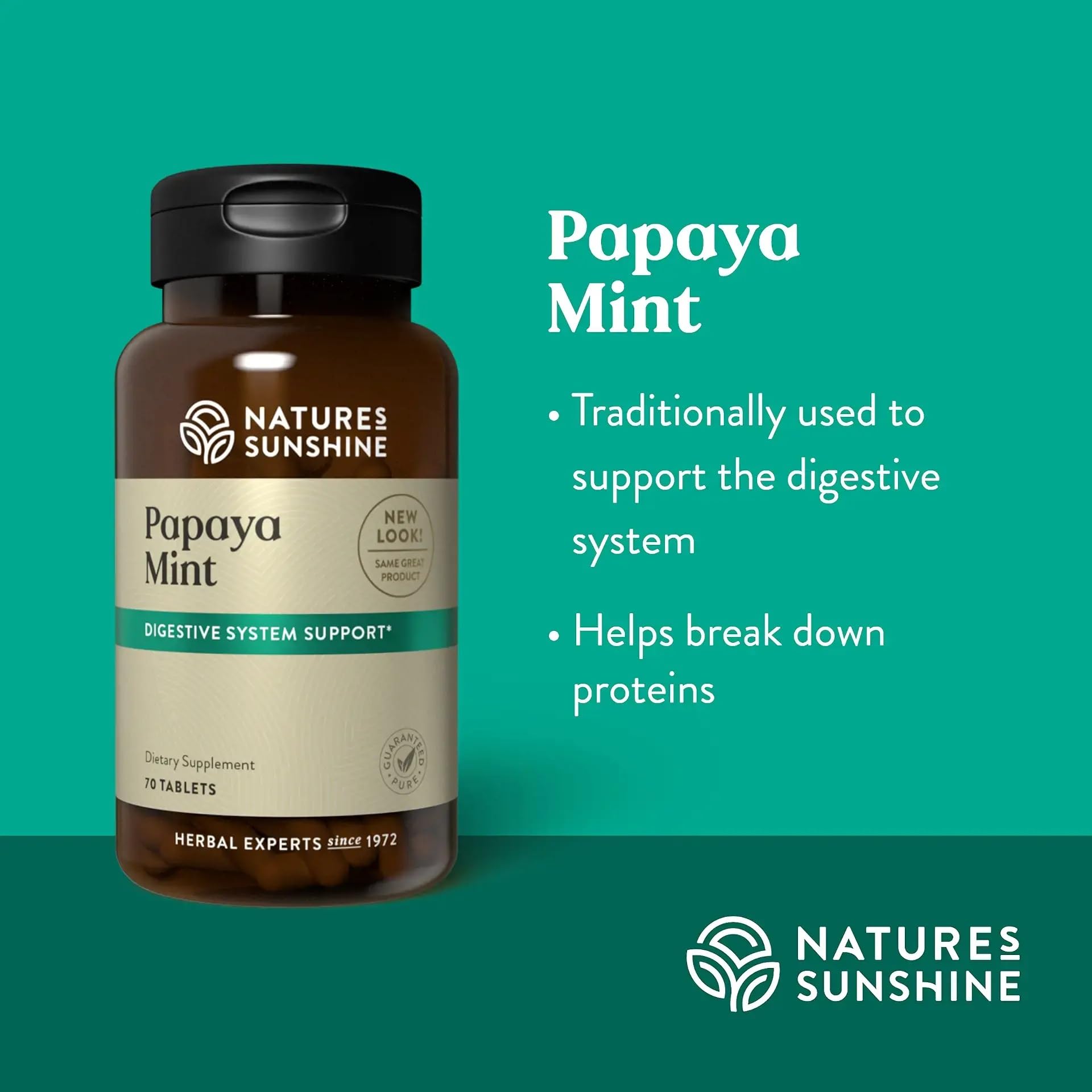 Nature's Sunshine Papaya Mint, 70 Chewable Tablets - Digestive Support & Fresh Breath