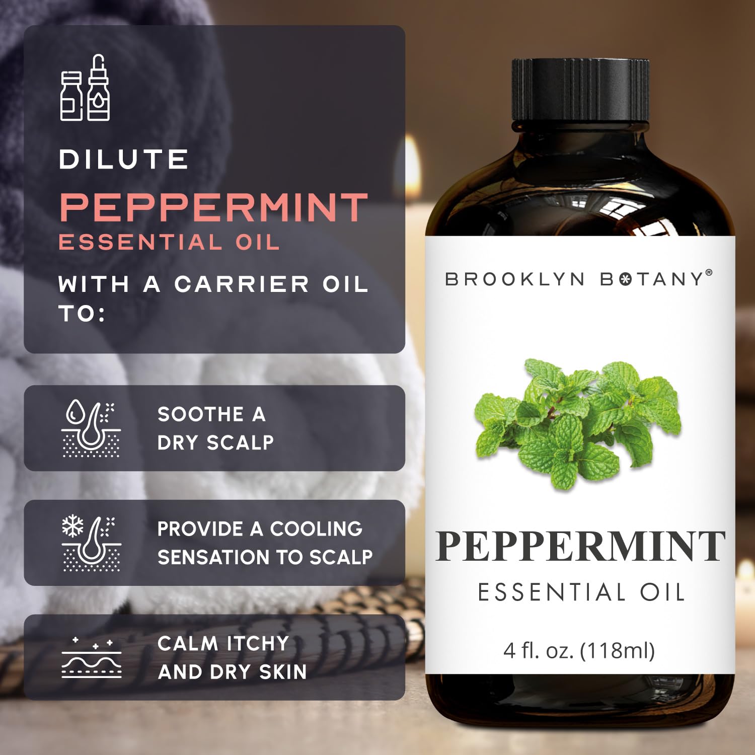 Brooklyn Botany Peppermint Essential Oil - 4 Fl Oz | 100% Pure & Natural | Premium Grade with Dropper