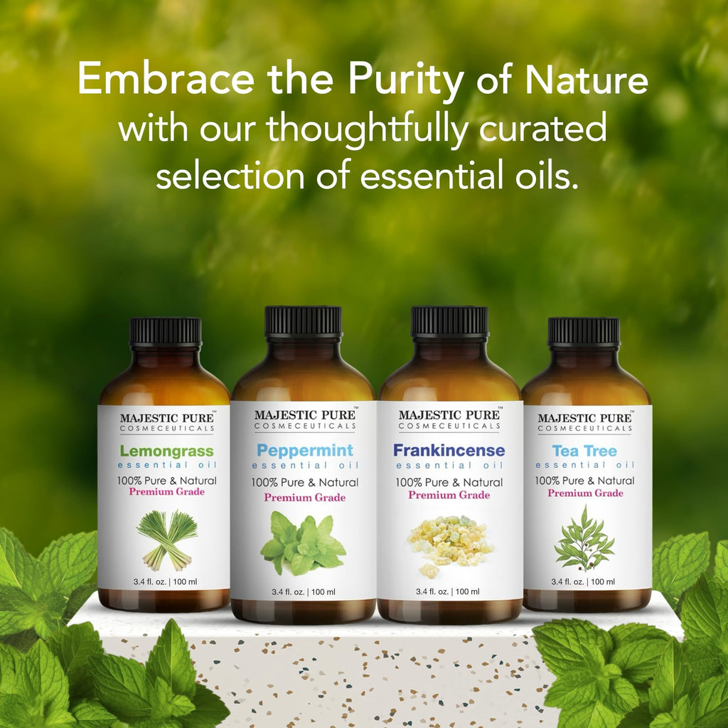 Majestic Pure Peppermint Essential Oil 3.4 Fl Oz - 100% Pure & Natural with Glass Dropper