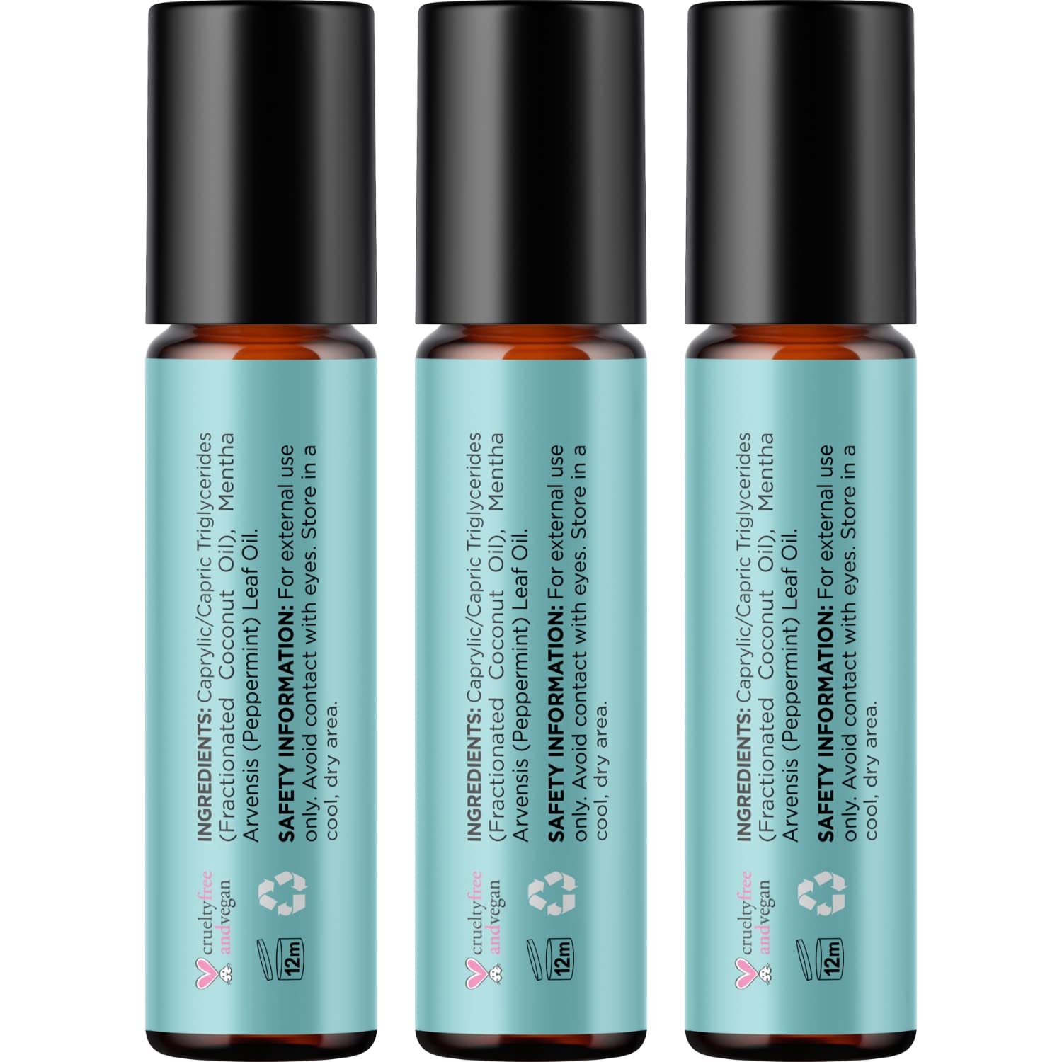 Peppermint Oil Roll-On | Pure Peppermint Essential Oil Rollerball for Headaches, Focus & Energy (3 Pack)