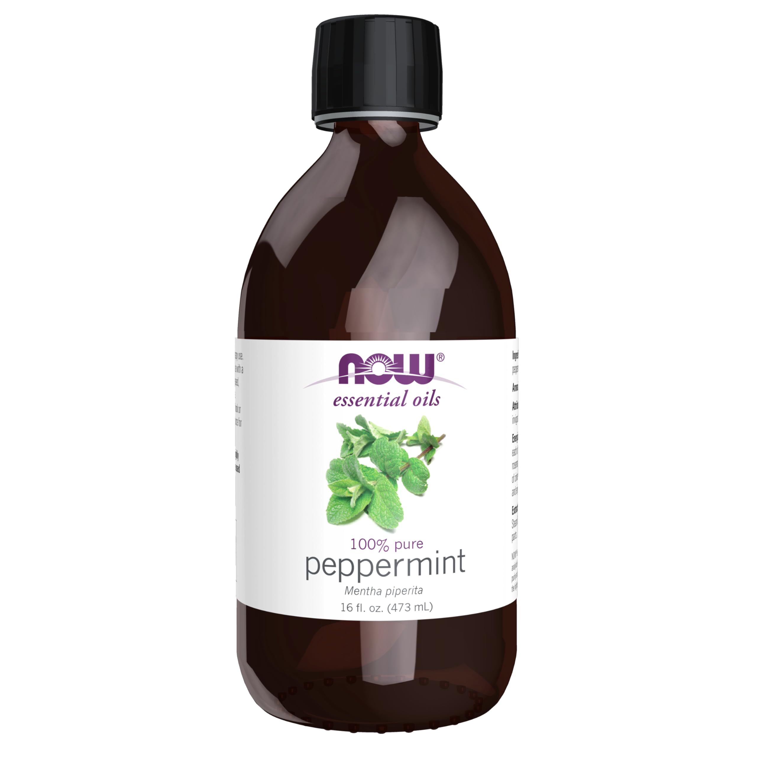 NOW Essential Oils Peppermint Oil 16 oz – 100% Pure, Steam Distilled, Vegan Aromatherapy