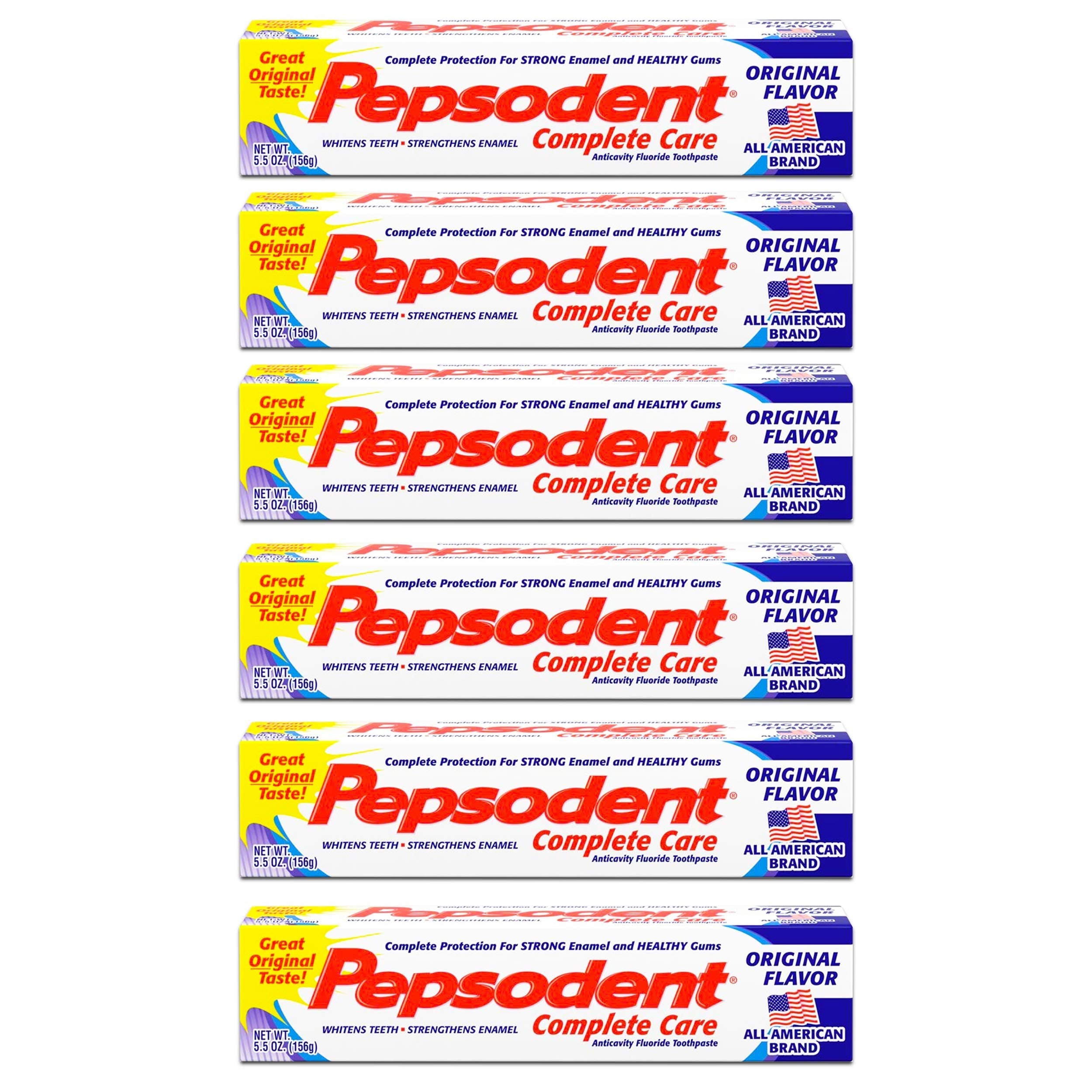 Pepsodent Complete Care Toothpaste Original Flavor 5.5 oz (Pack of 6) - Cavity Protection & Whitening
