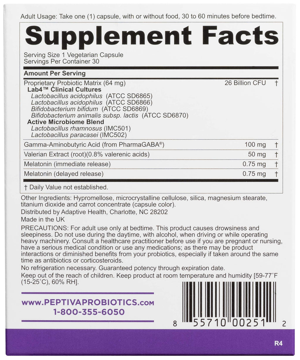 Peptiva 26B CFU Probiotic + Sleep Support – Clinically Validated Multi-Strain (30 Count)