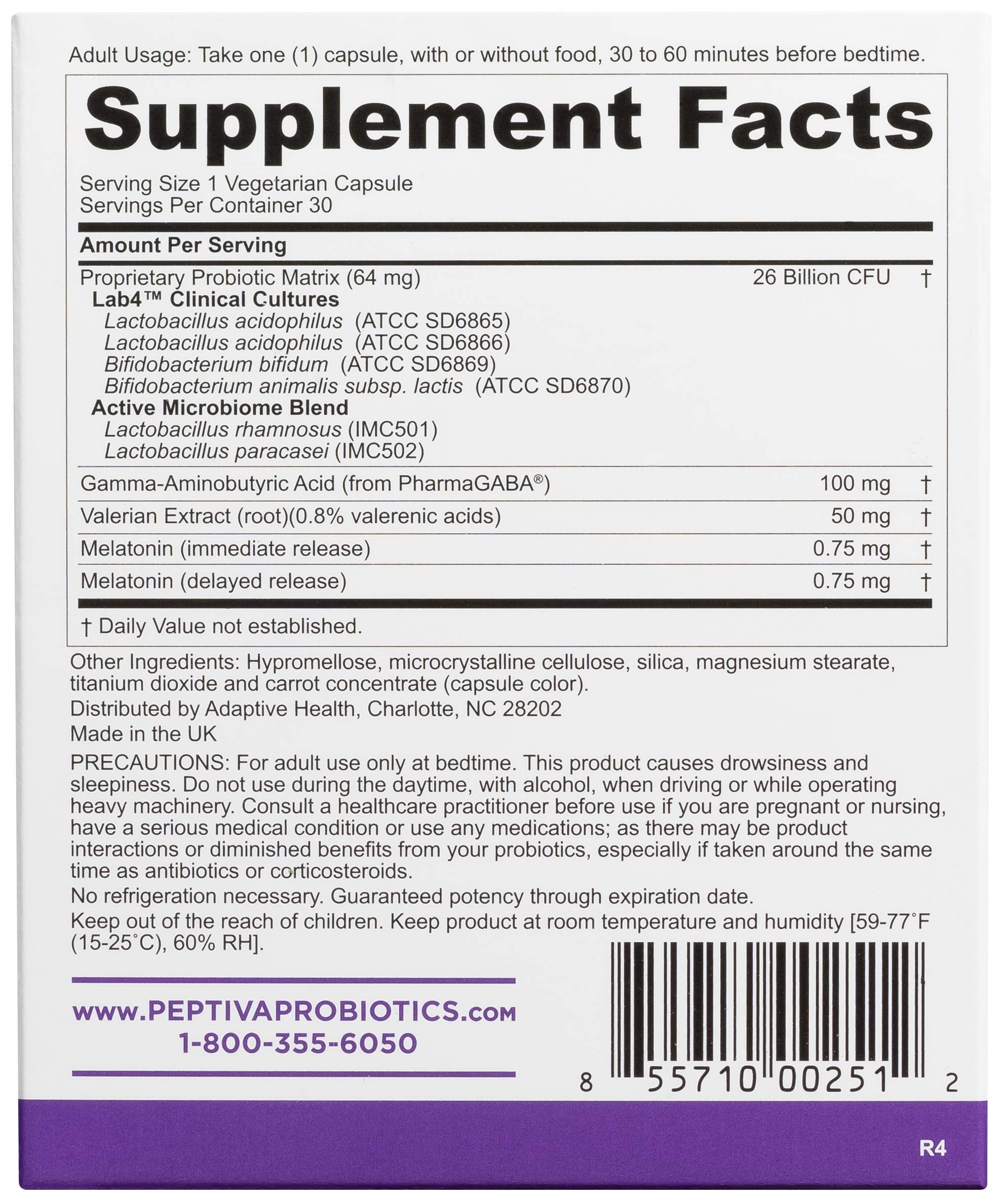 Peptiva 26B CFU Probiotic + Sleep Support – Clinically Validated Multi-Strain (30 Count)
