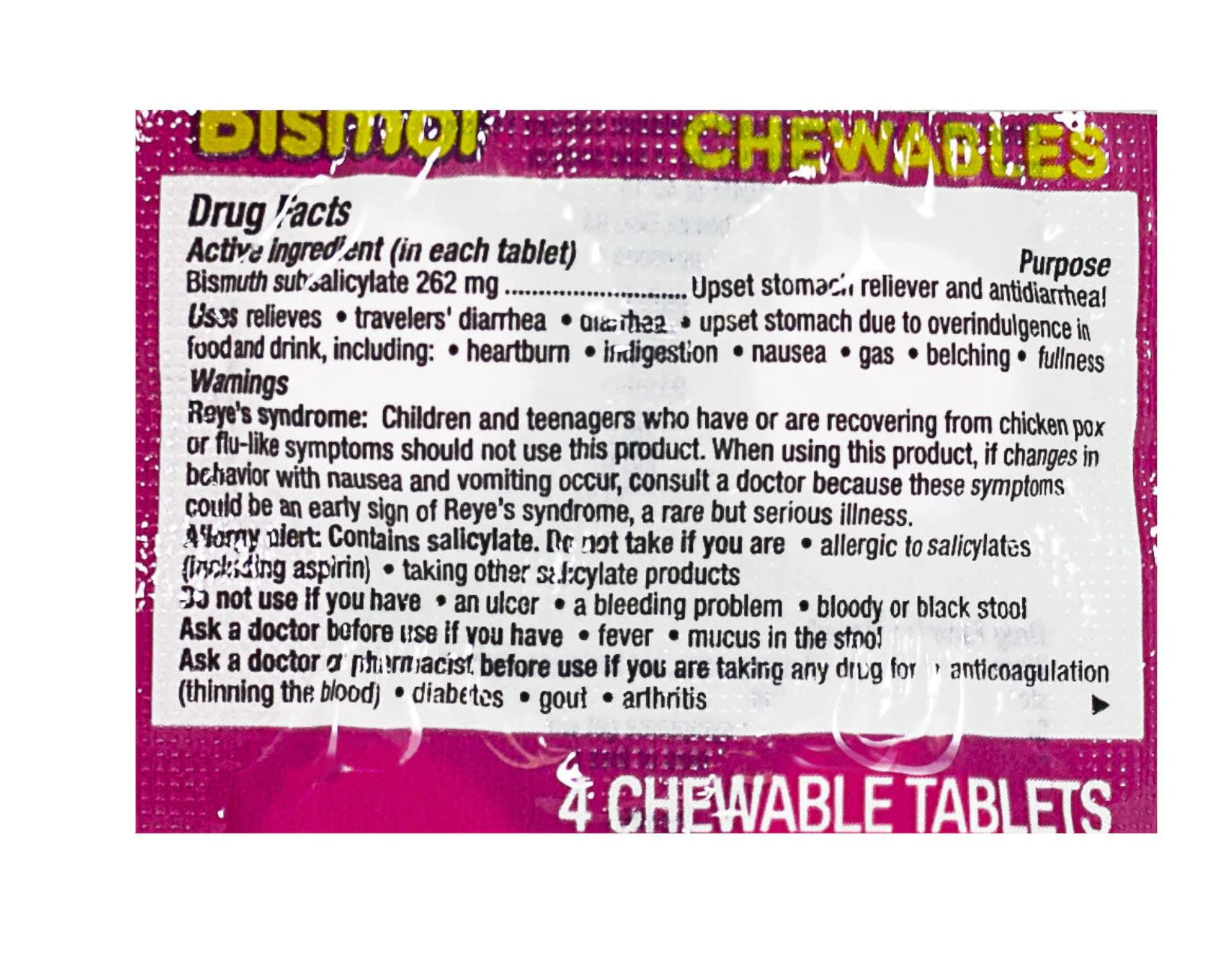 Pepto Bismol Chewables Dispenser – 32 Packs of 4 | Quick Digestive Relief & Symptom Support