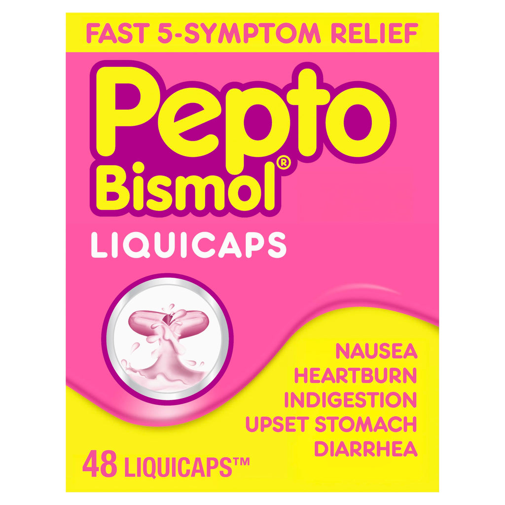 Pepto Bismol Liquicaps - Multi-Symptom Relief for Nausea, Heartburn, Indigestion, Upset Stomach & Diarrhea | 48 Liquicaps