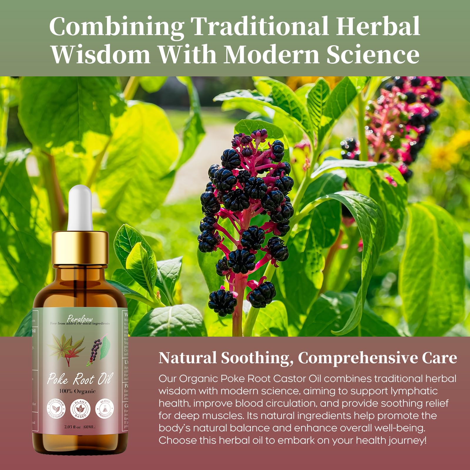 Peralpow Organic Poke Root Oil - Lymphatic Support & Deep Tissue Relief