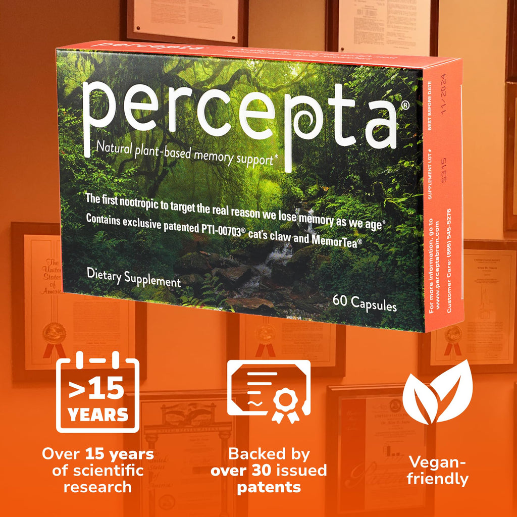 Percepta Plant-Based Memory Support – Natural Nootropic Brain Booster | 30 Day Supply
