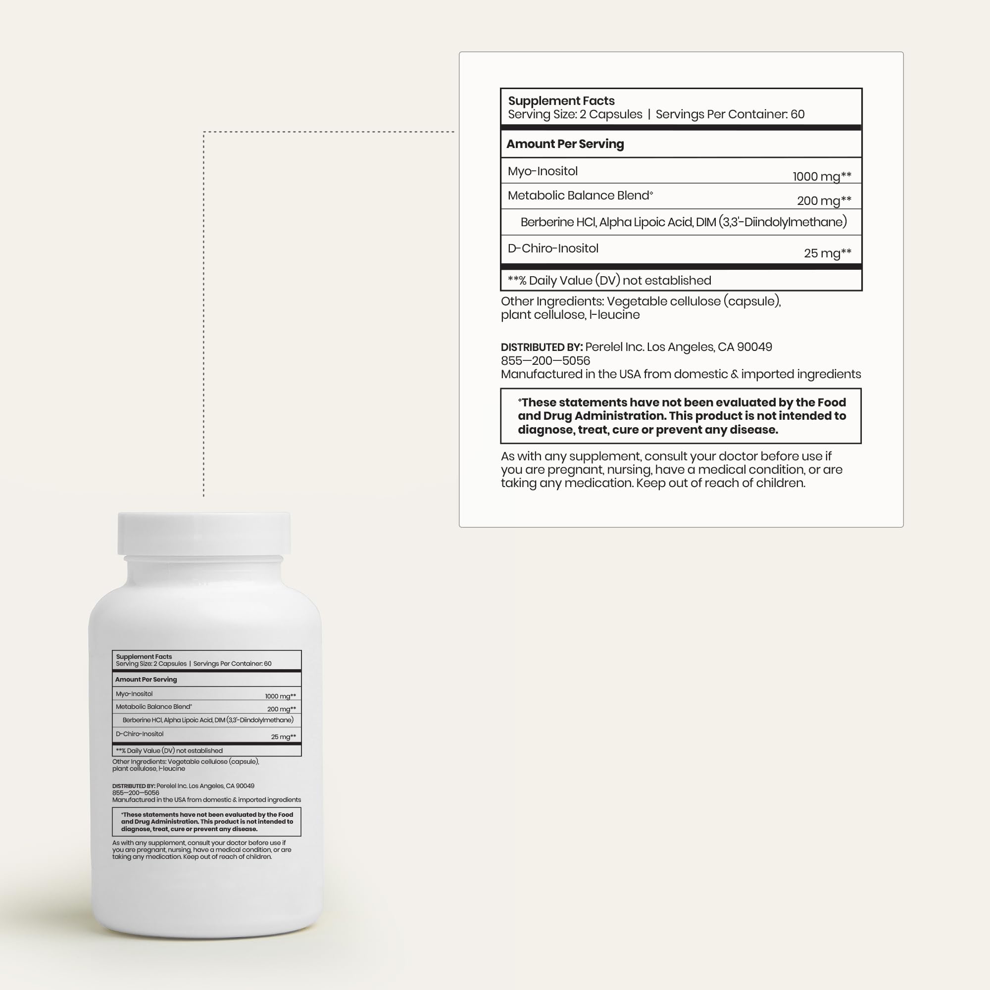 Perelel Hormone Balance Support – Myo/D-Chiro Inositol 40:1 with Berberine, DIM & ALA | 120 Capsules