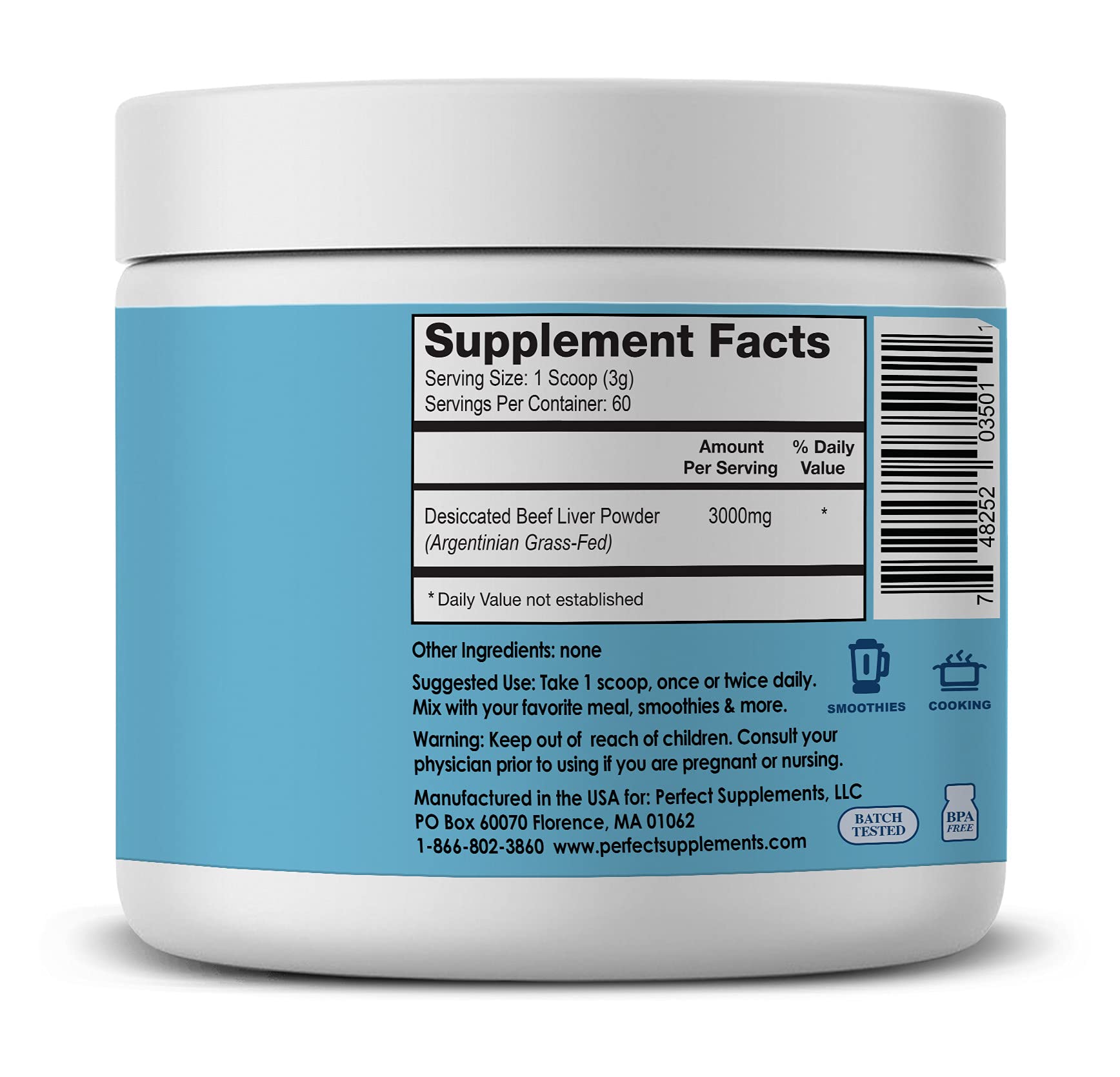 Perfect Desiccated Liver Powder – 180g (Undefatted Beef Liver) | Grass-Fed, Natural Protein & Iron