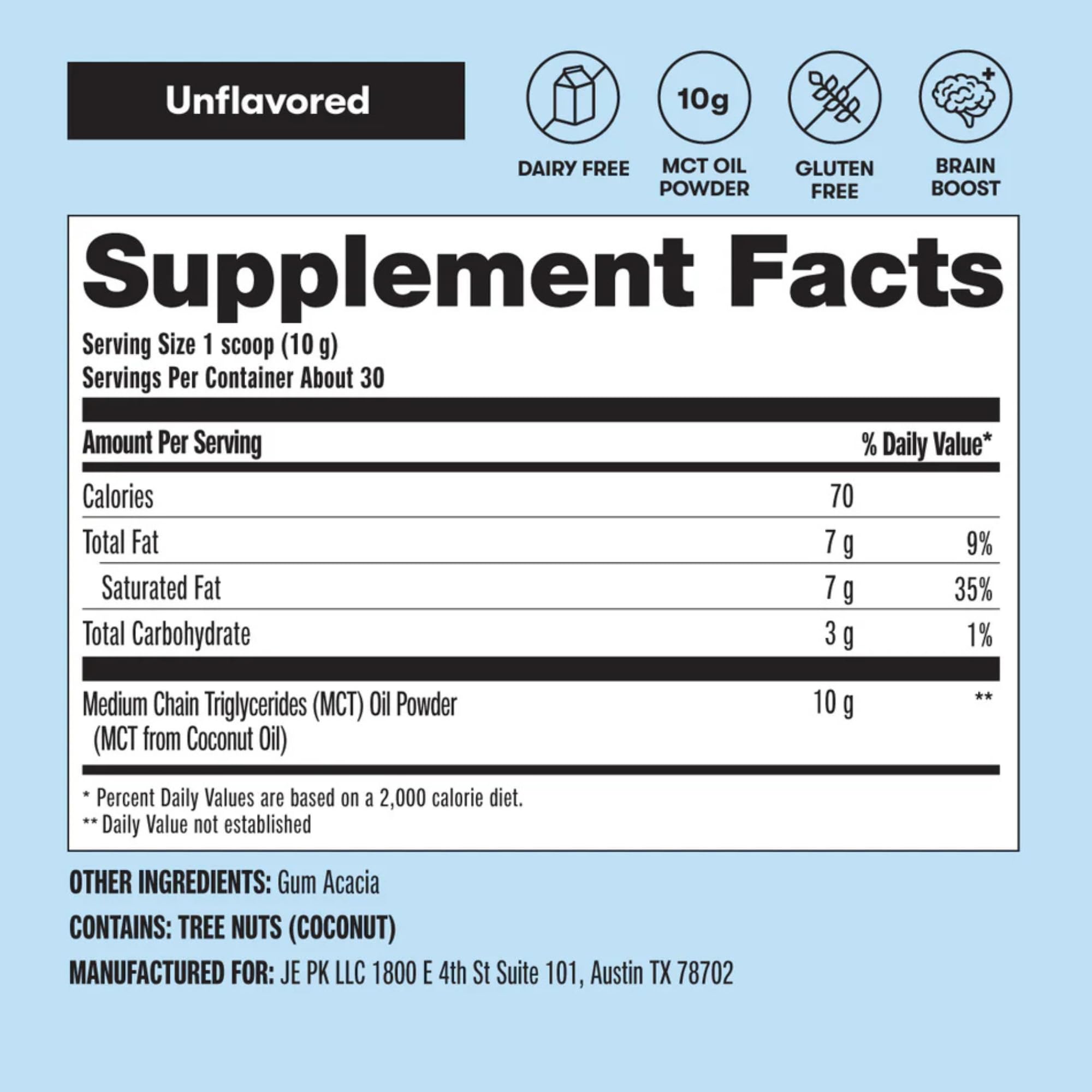 Perfect Keto 7g MCT Oil Powder – Unflavored, Non-Dairy Keto Coffee Creamer | 30 Servings