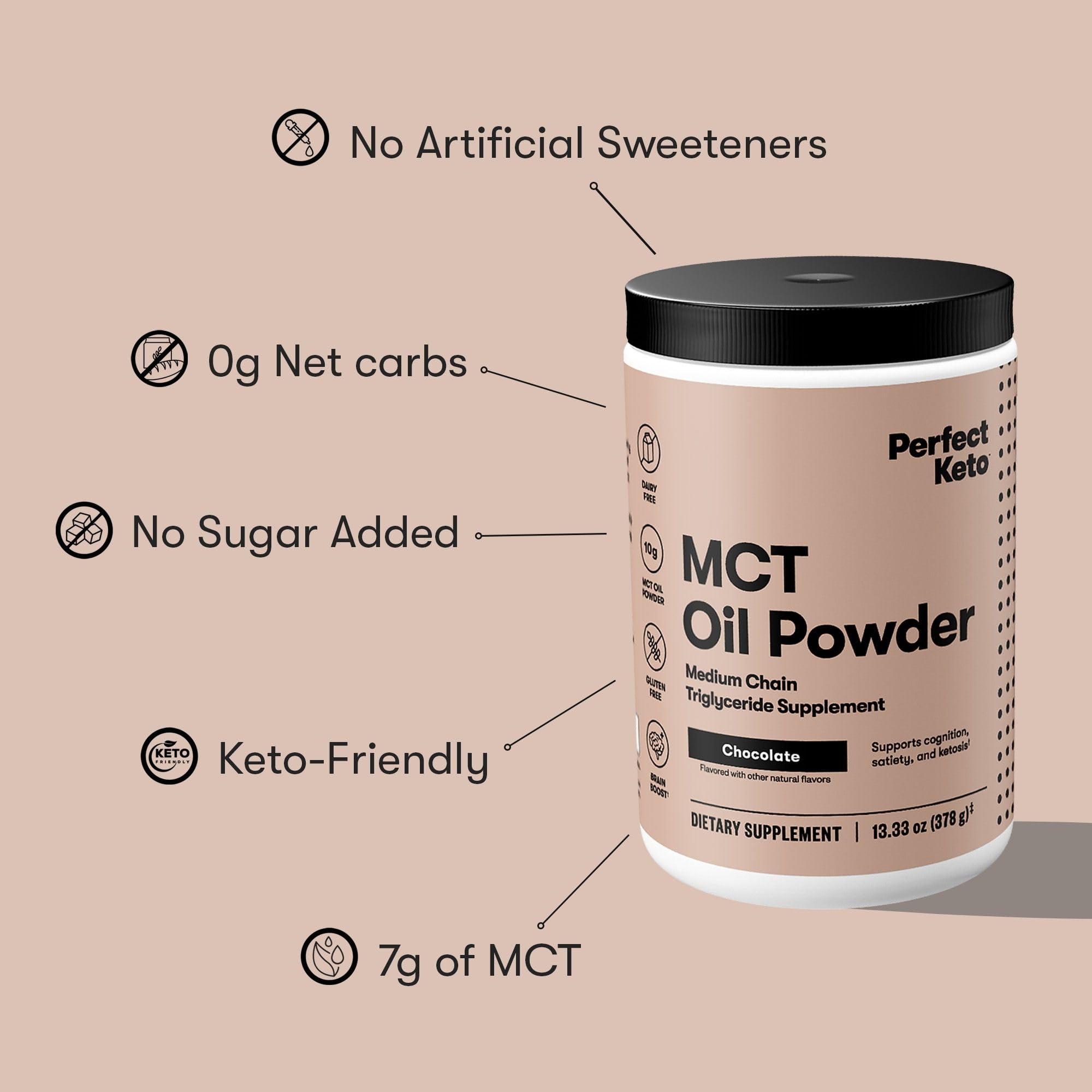 Perfect Keto 7g MCT Oil Powder – Dairy-Free Keto Coffee Creamer, 30 Servings