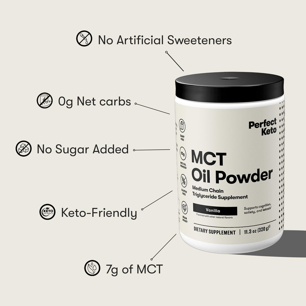 Perfect Keto 7g MCT Oil Powder Vanilla – Non-Dairy Keto Coffee Creamer, 30 Servings