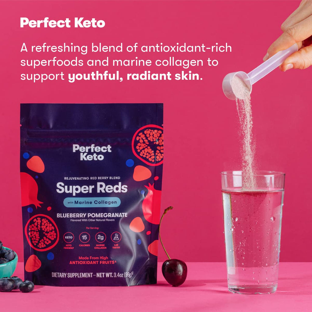 Perfect Keto Super Reds Superfood Powder – Antioxidants & Marine Collagen, 20 Servings