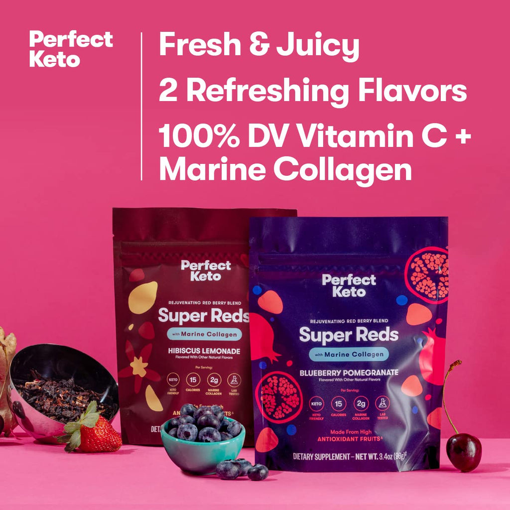 Perfect Keto Super Reds Superfood Powder – Antioxidants & Marine Collagen, 20 Servings