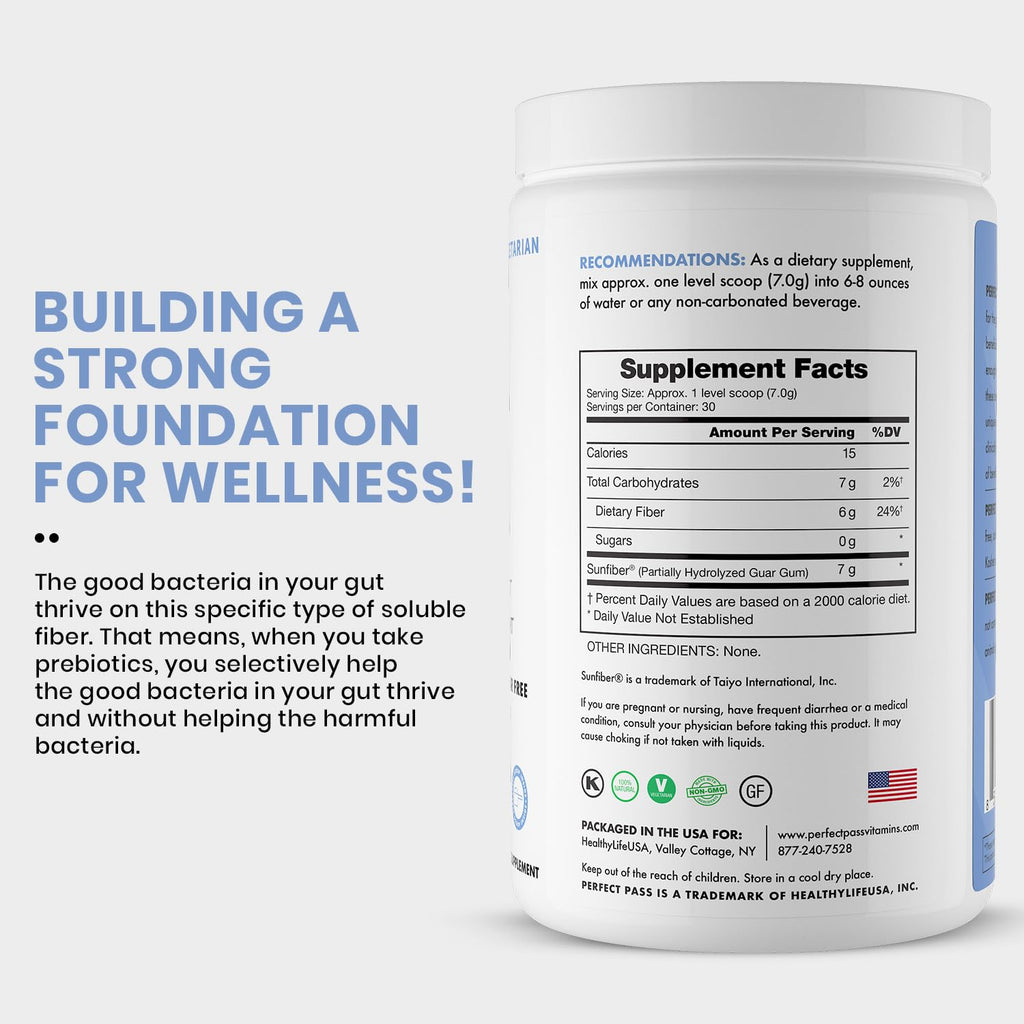 PERFECT PASS Prebiotic PHGG Powder – 210g, Natural, Gluten Free, Non-GMO, Kosher, Sugar Free