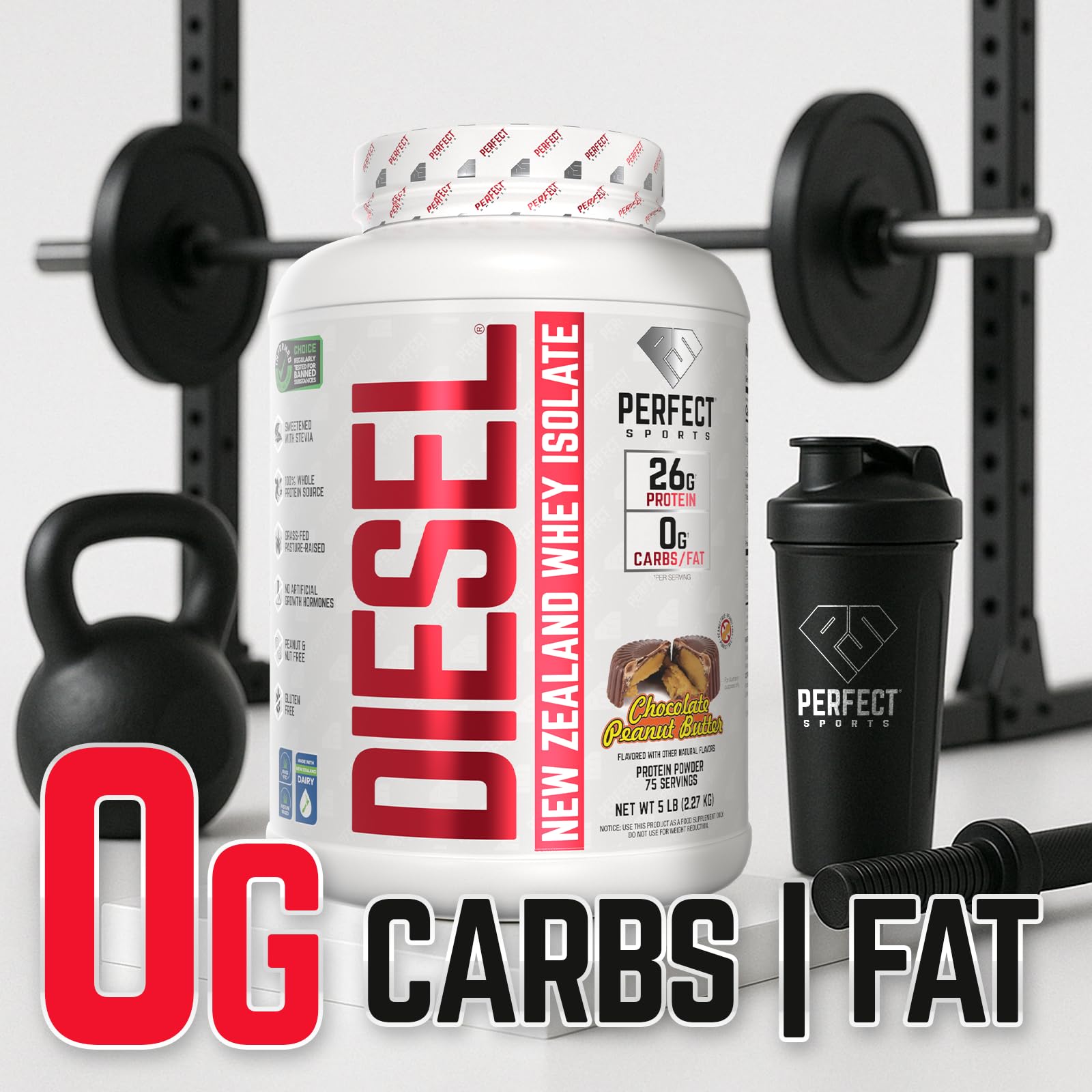 PERFECT SPORTS Diesel 100% New Zealand Whey Protein Isolate – 0g Carbs, 0g Fat, 26g Protein, 5 lb (Chocolate Peanut Butter)
