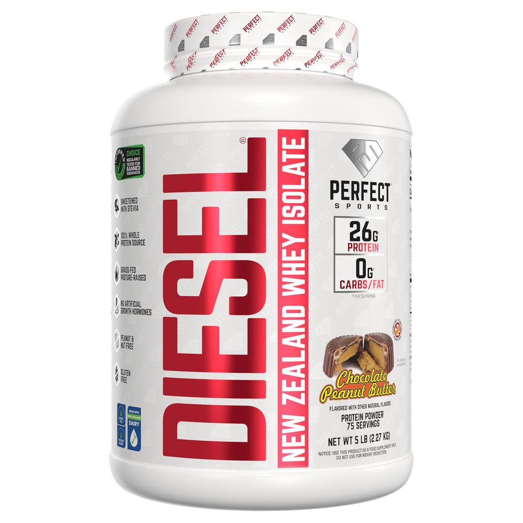PERFECT SPORTS Diesel 100% New Zealand Whey Protein Isolate – 0g Carbs, 0g Fat, 26g Protein, 5 lb (Chocolate Peanut Butter)
