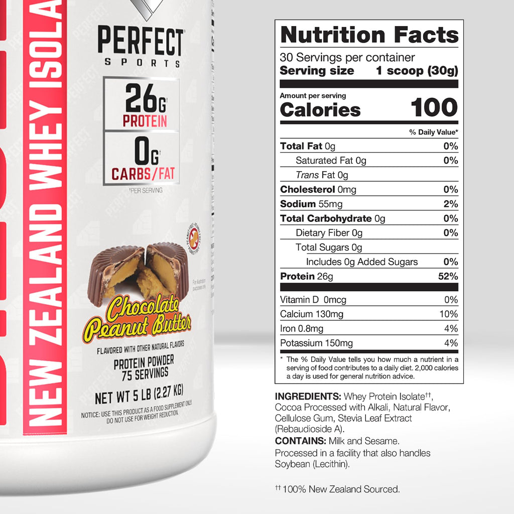 PERFECT SPORTS Diesel 100% New Zealand Whey Protein Isolate – 0g Carbs, 0g Fat, 26g Protein, 5 lb (Chocolate Peanut Butter)