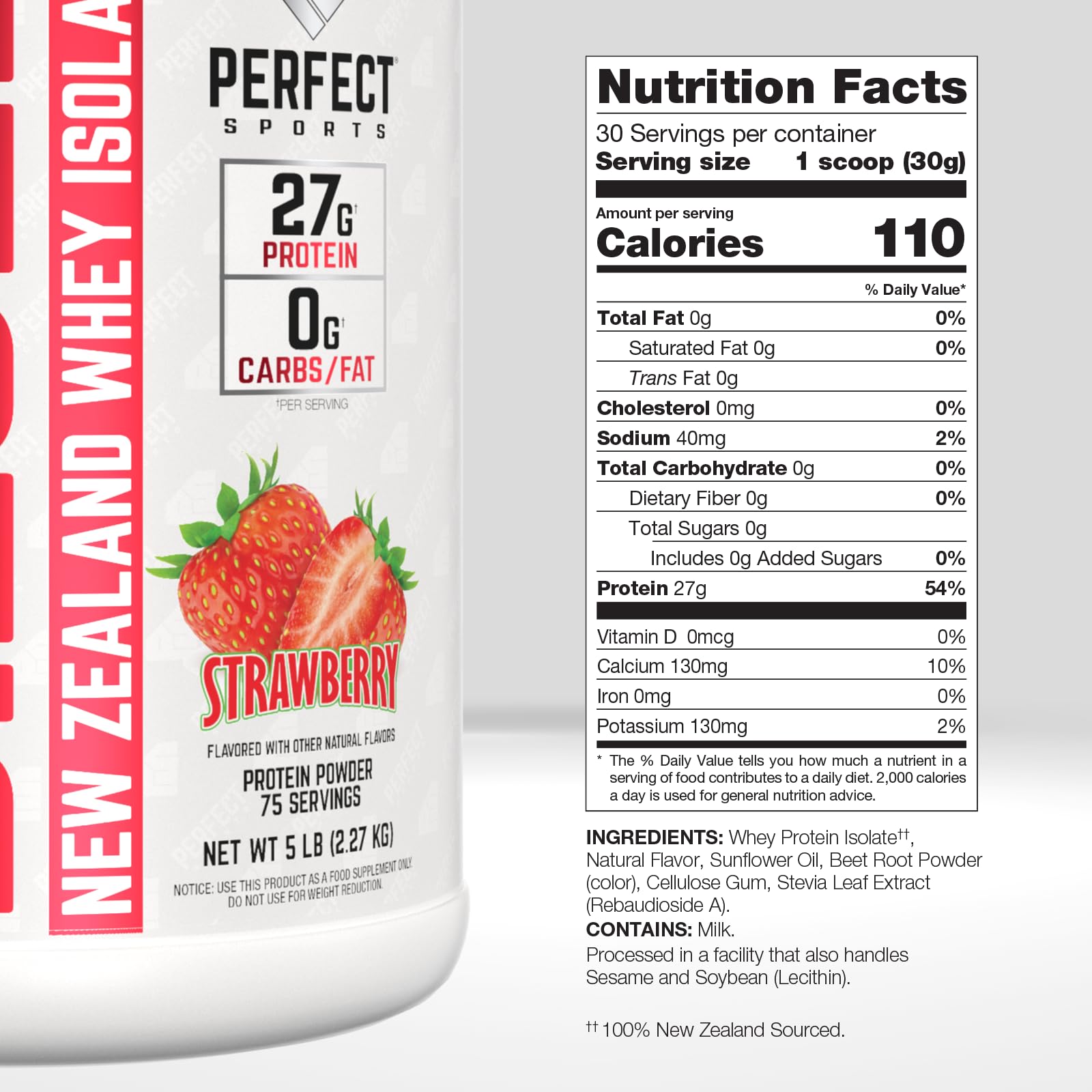 PERFECT SPORTS Diesel 100% New Zealand Whey Protein Isolate – 5 lb Strawberry | 27g Protein, 0g Carbs, 0g Fat | Stevia-Sweetened