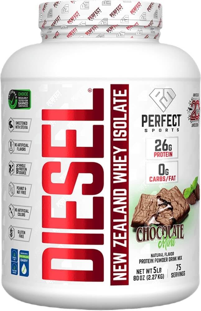 Perfect Sports Diesel 100% New Zealand Whey Protein Isolate – Chocolate Mint, Stevia, 5 lb
