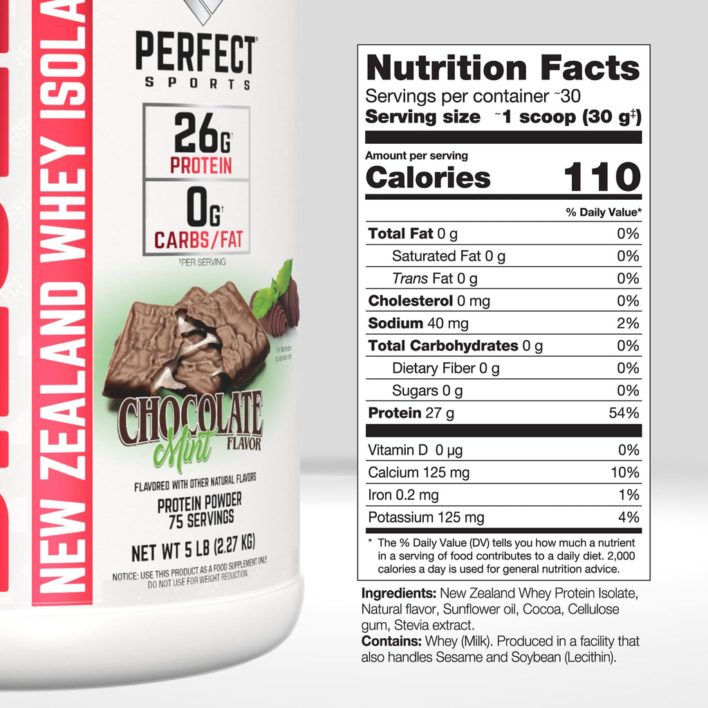 Perfect Sports Diesel 100% New Zealand Whey Protein Isolate – Chocolate Mint, Stevia, 5 lb