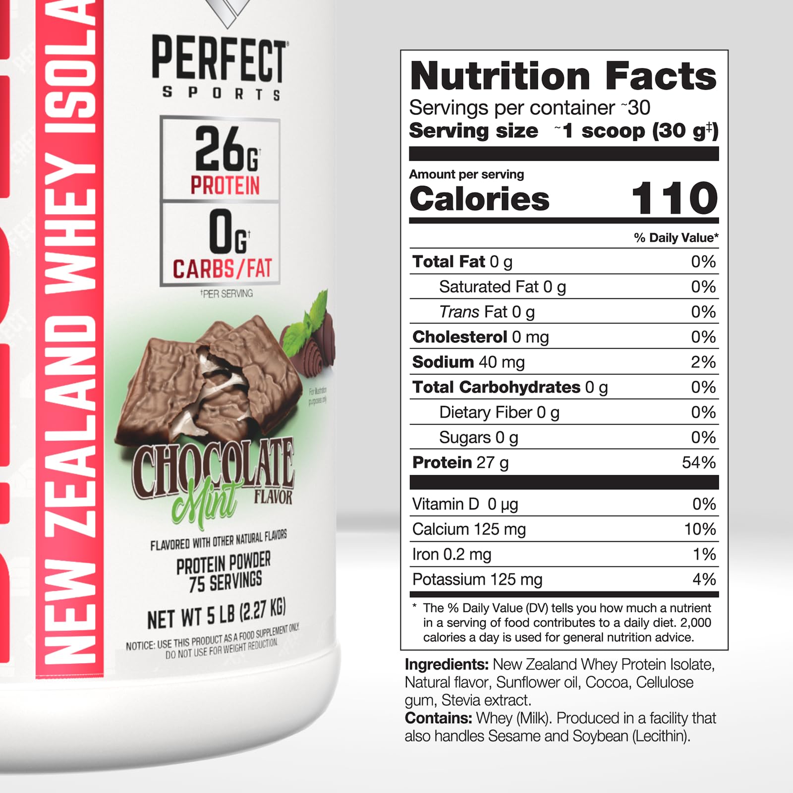 Perfect Sports Diesel 100% New Zealand Whey Protein Isolate – Chocolate Mint, Stevia, 5 lb