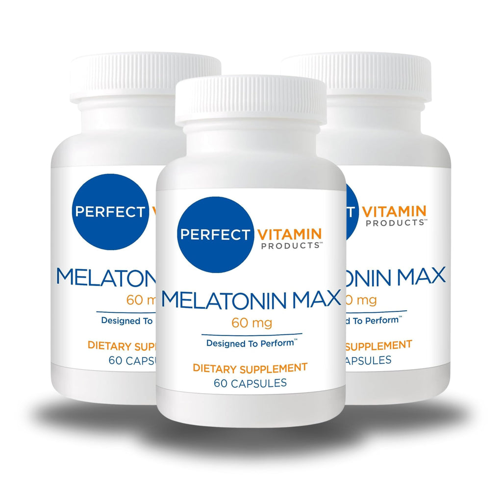 Perfect Vitamin Products Melatonin MAX 60mg - Vegan, Non-GMO, Gluten-Free (3-Pack)