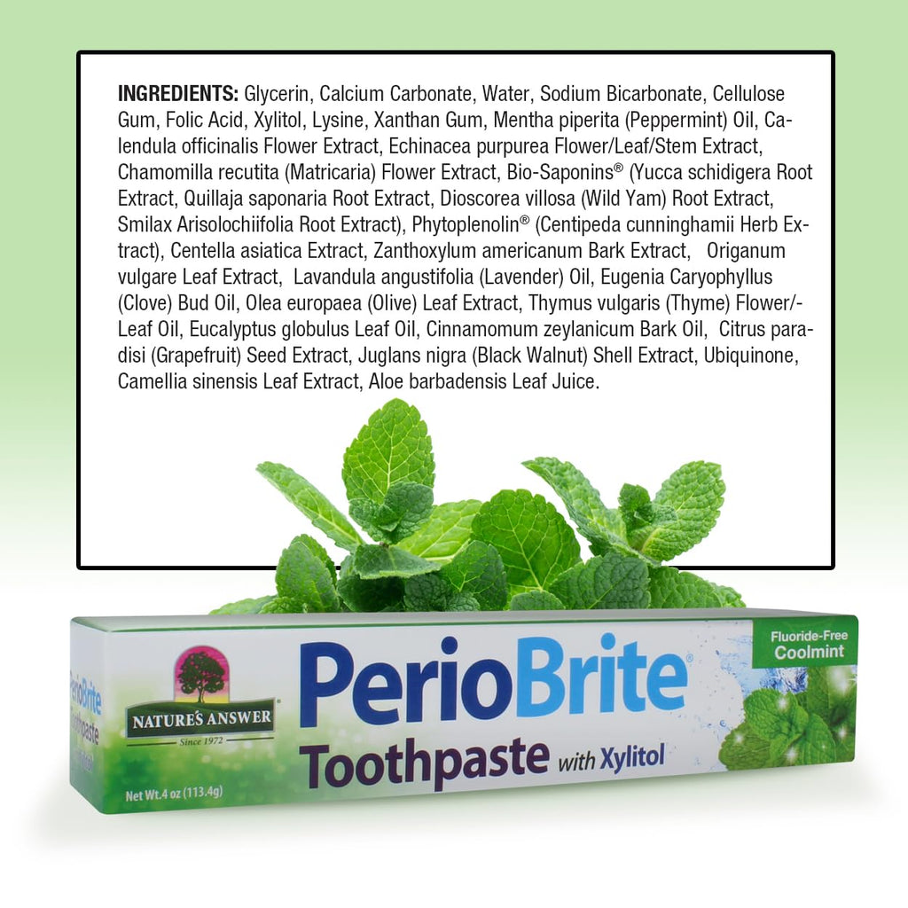 Nature's Answer PerioBrite Natural Toothpaste - Cool Mint, 4 oz (2 Pack) Fluoride Free