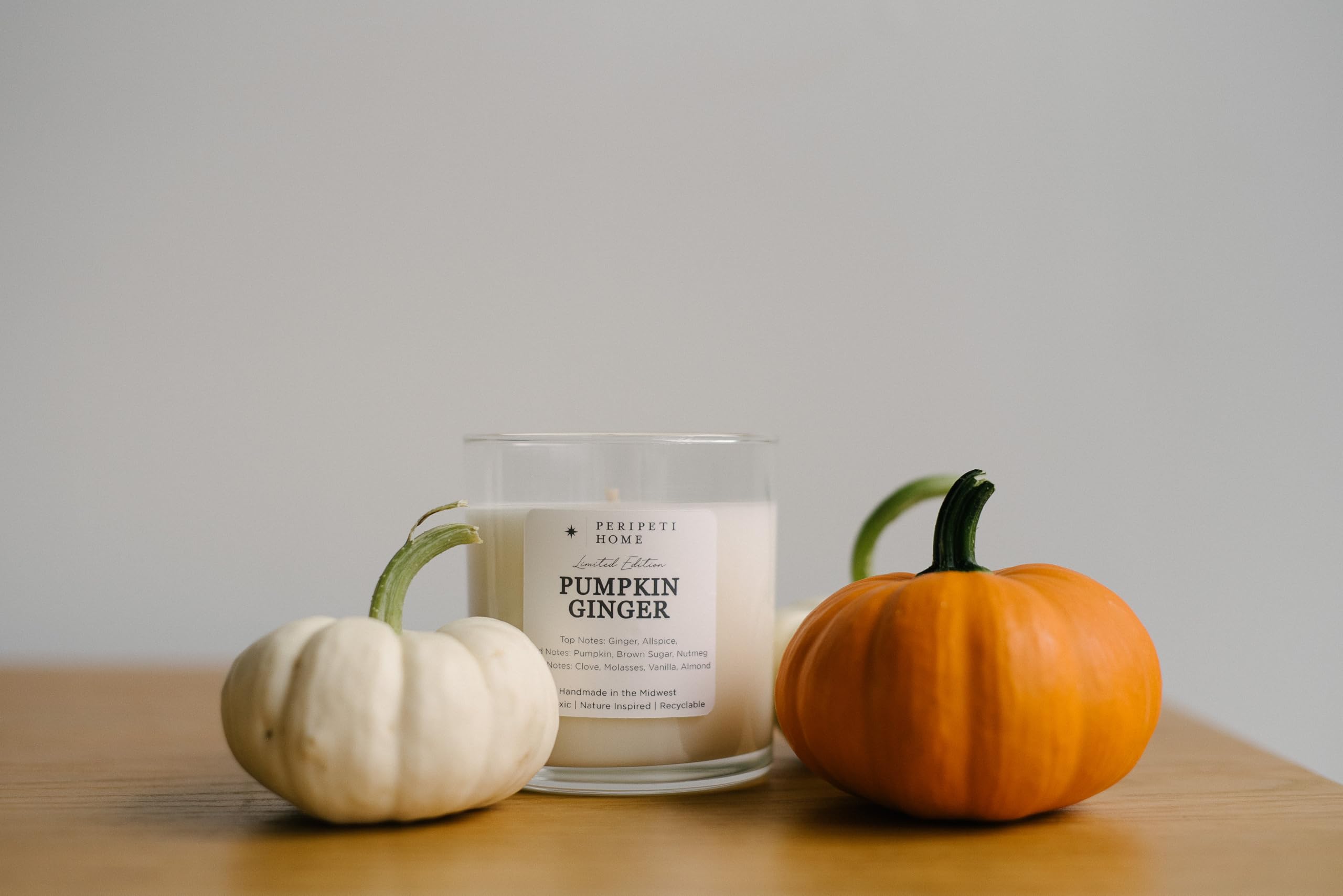 PERIPETI Home Pumpkin Ginger Scented Candle | 8.5oz Soy Wax, Cozy Fall Aromatherapy