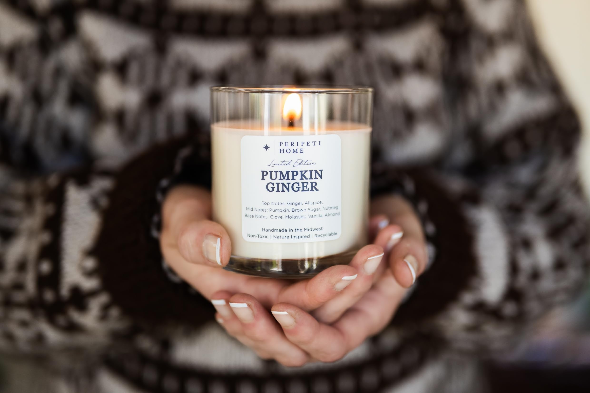 PERIPETI Home Pumpkin Ginger Scented Candle | 8.5oz Soy Wax, Cozy Fall Aromatherapy