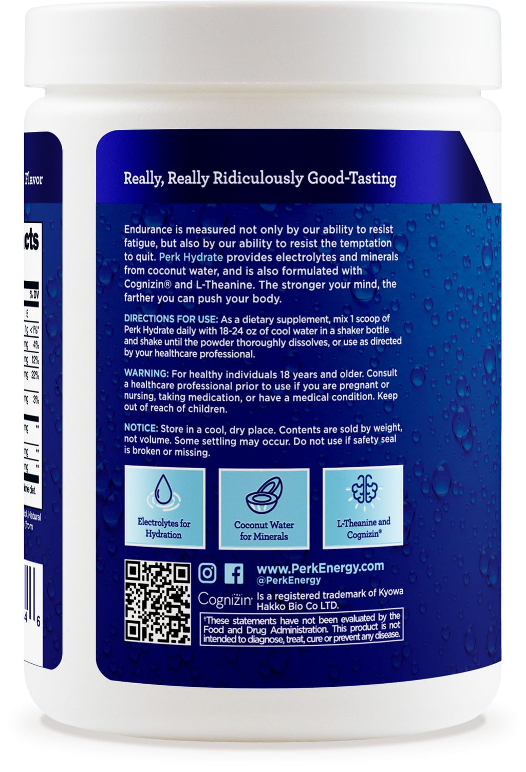 Perk Hydrate Blue Raspberry Electrolyte Drink Mix (30 Servings) - Gluten Free
