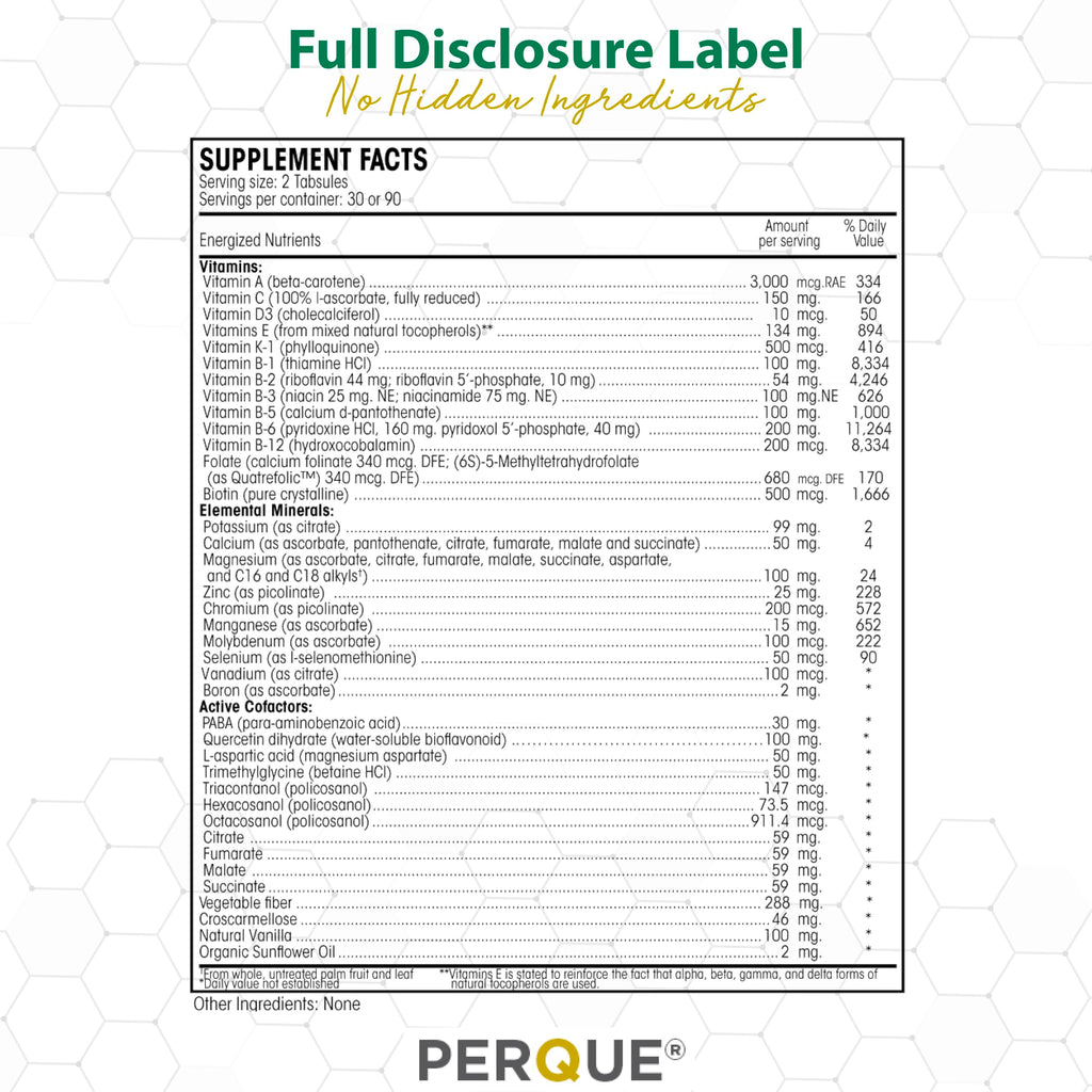 Perque Life Guard Mini Tabsules – 60 Count | 40 Essential Nutrients for Heart, Body & Brain