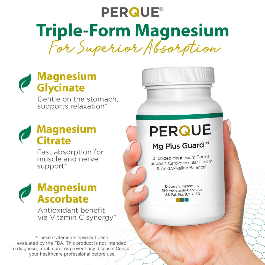 PERQUE Mg Plus Guard — High-Absorption Magnesium Glycinate, 180 Veg Capsules