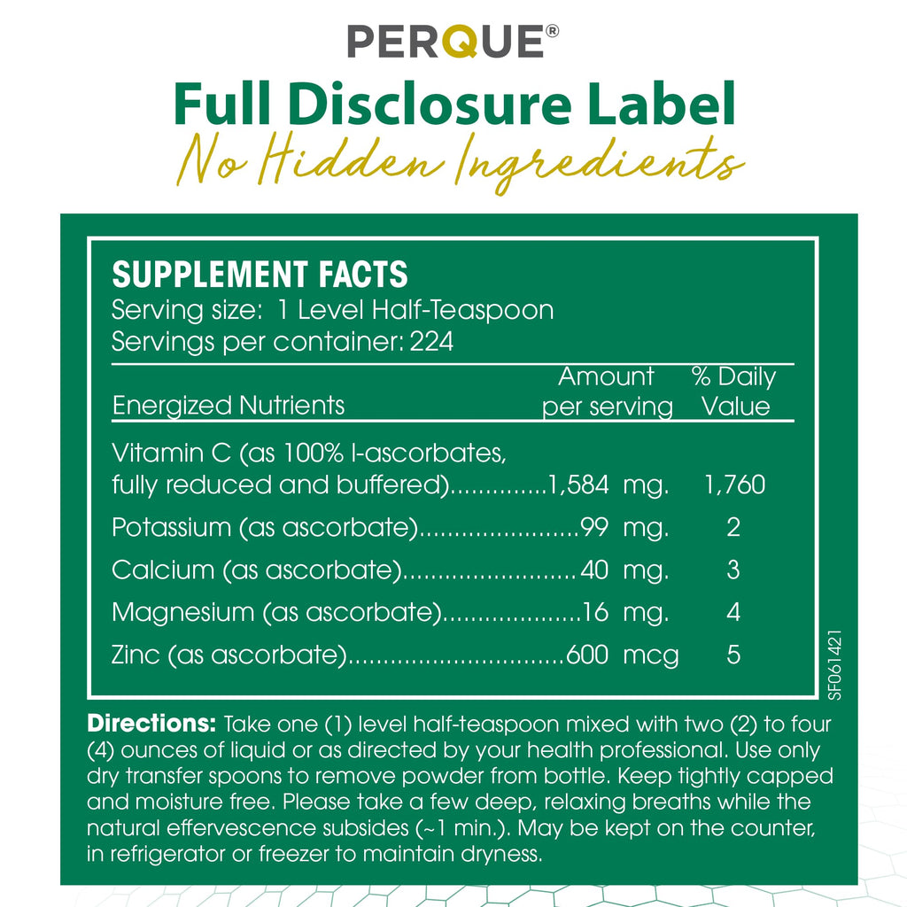 PERQUE Buffered Vitamin C Ascorbate Powder - pH Balanced, Vegetarian, Allergen-Free - 16 oz