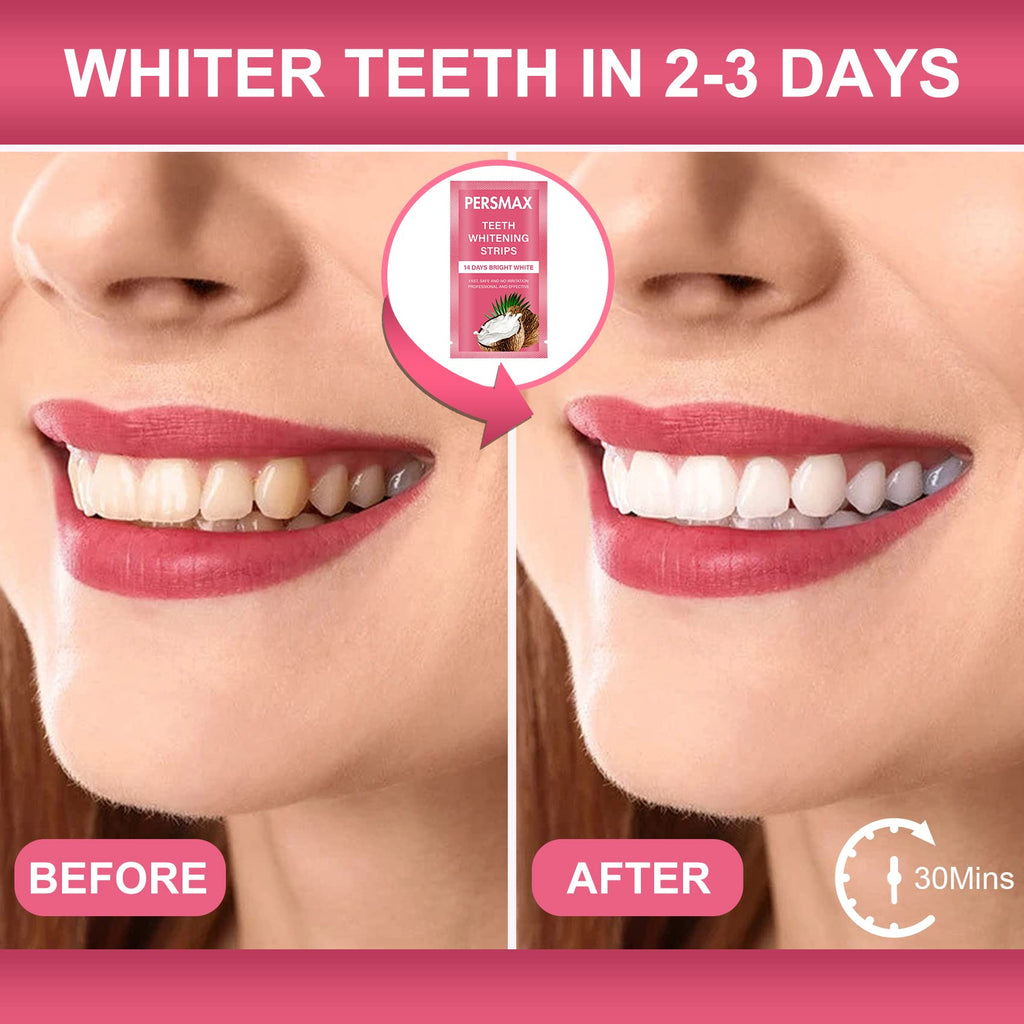 PERSMAX Teeth Whitening Strips for Sensitive Teeth – Enamel Safe, 28 Strips (14 Treatments), No-Slip Whitening Kit