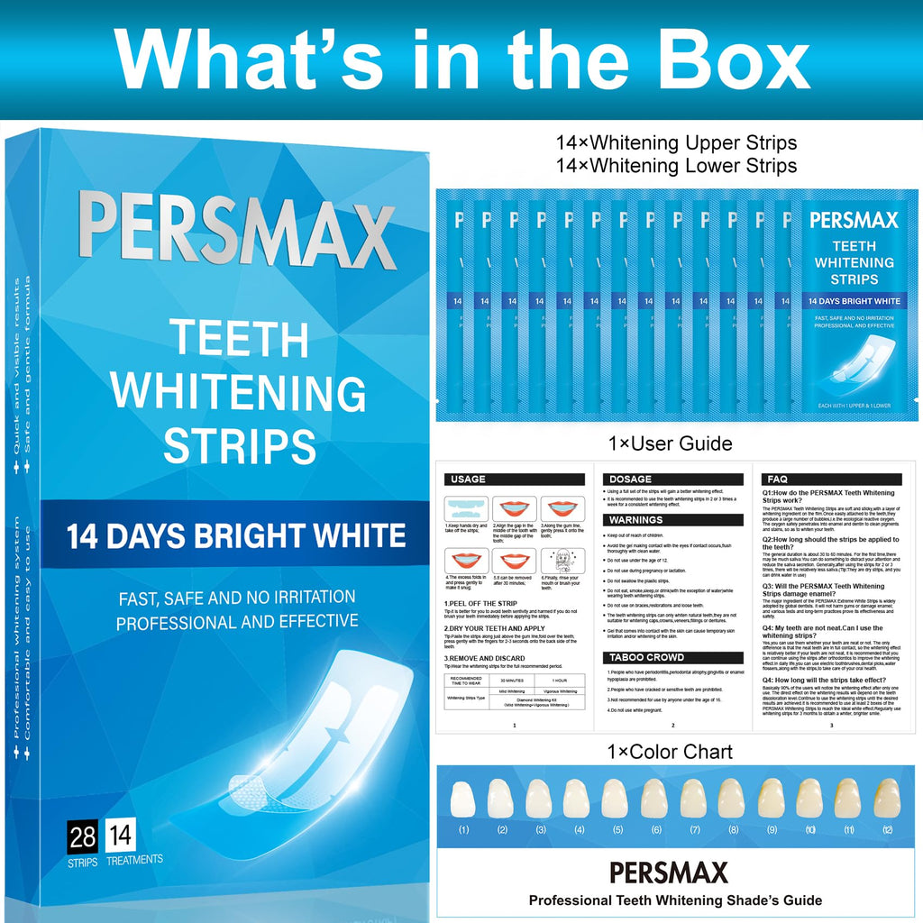 PERSMAX Teeth Whitening Strips for Sensitive Teeth - 14 Treatments, 28 Strips