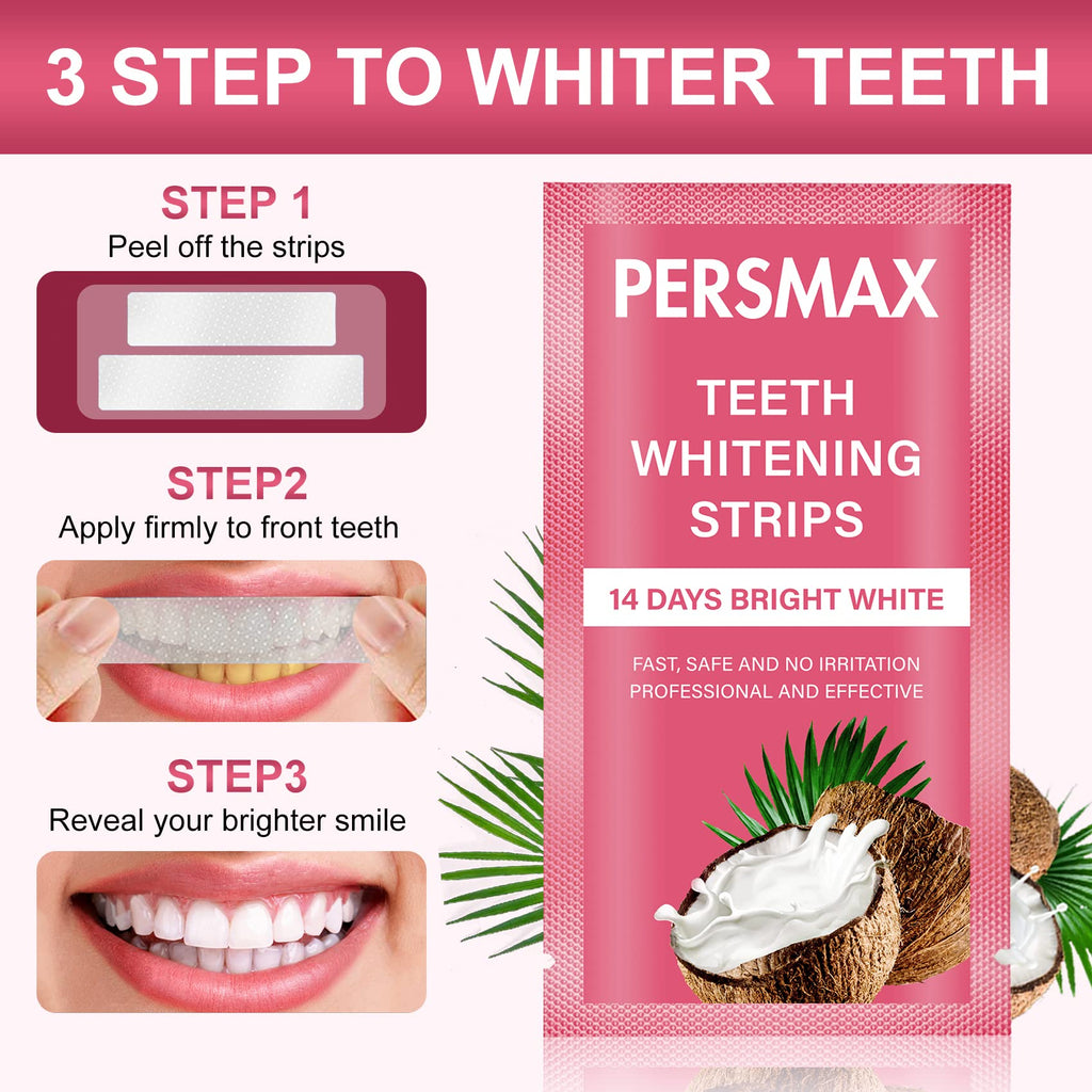 PERSMAX Teeth Whitening Strips for Sensitive Teeth – Enamel Safe, 28 Strips (14 Treatments), No-Slip Whitening Kit