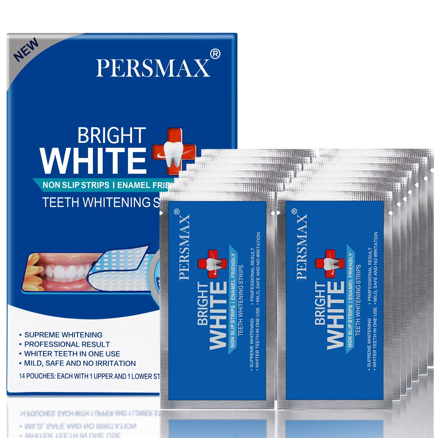 PERSMAX Teeth Whitening Strips – Dentist-Approved, Gum-Safe, 28 Non-Slip Strips Kit (14 Treatments) | 30-Min Express Whitening
