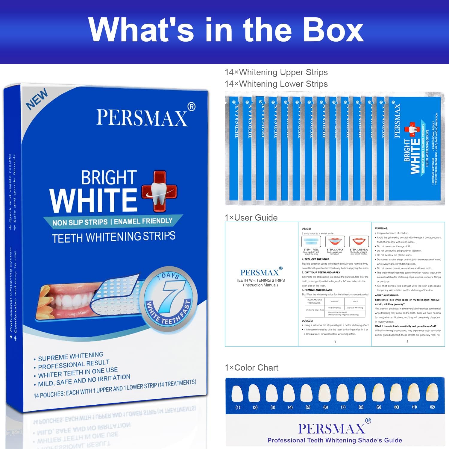 PERSMAX Teeth Whitening Strips – Dentist-Approved, Gum-Safe, 28 Non-Slip Strips Kit (14 Treatments) | 30-Min Express Whitening