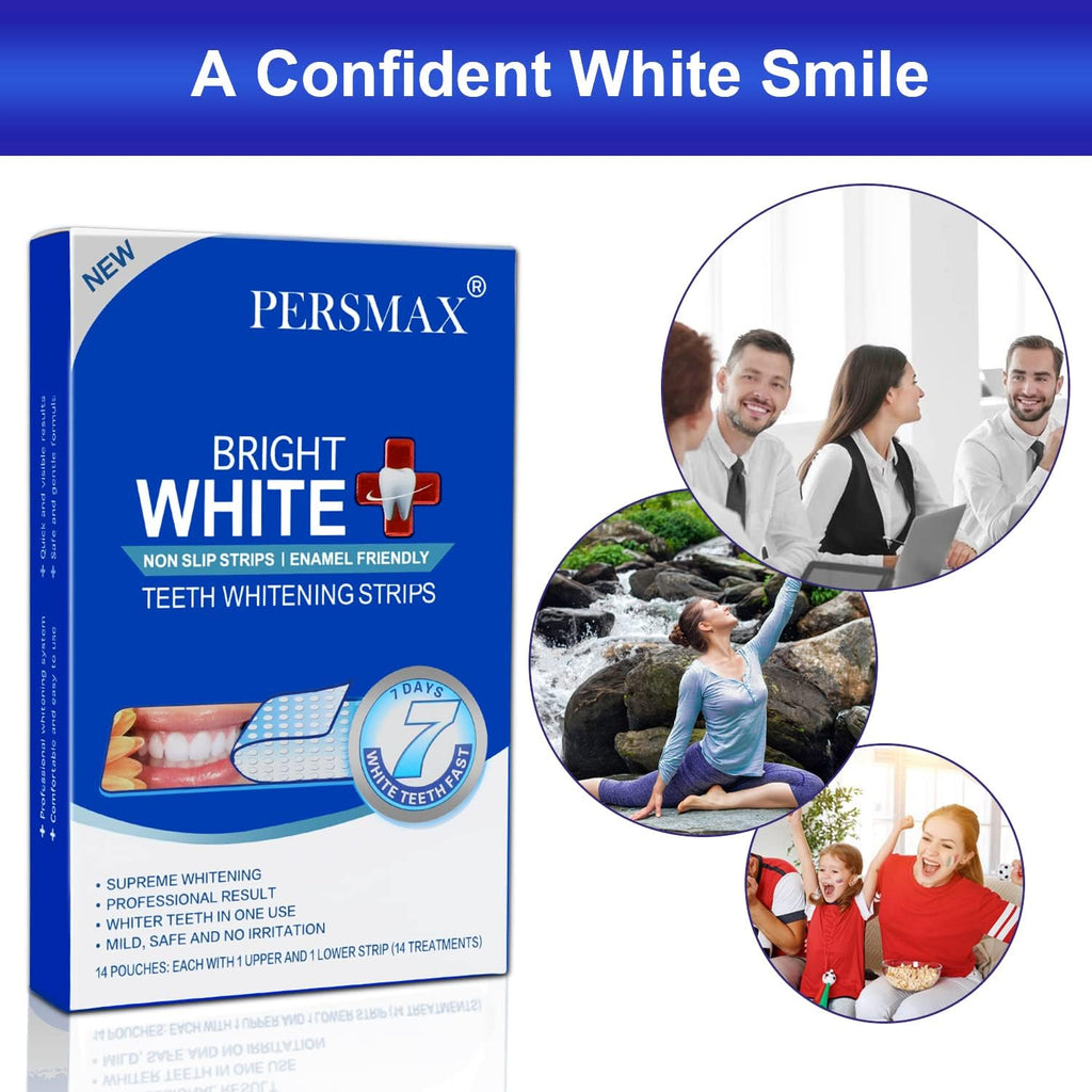 PERSMAX Teeth Whitening Strips – Dentist-Approved, Gum-Safe, 28 Non-Slip Strips Kit (14 Treatments) | 30-Min Express Whitening