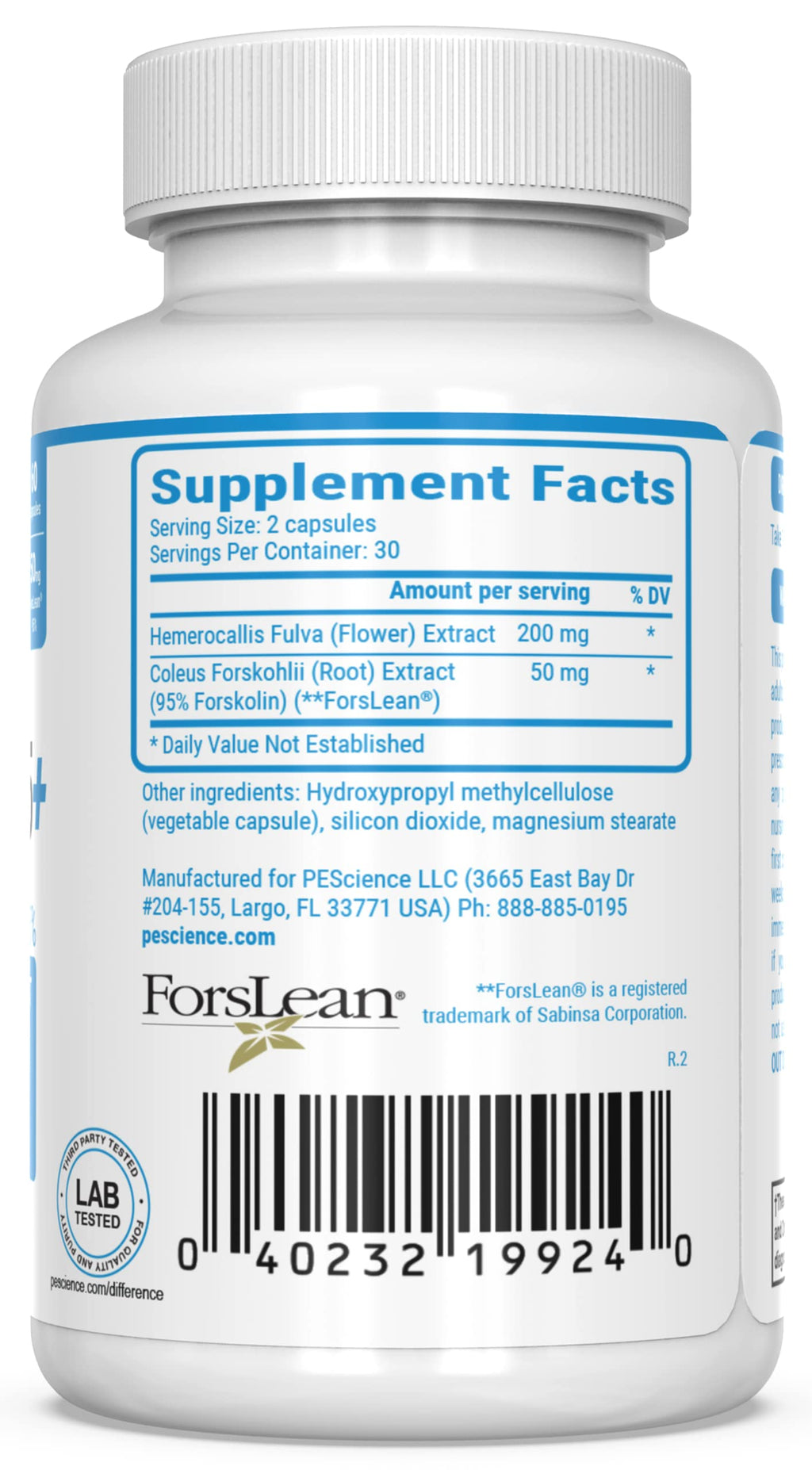 PEScience Forskolin Capsules, 95% Pure Forskolin Extract from Coleus Forskohlii, Patented ForsLean, 50mg, 60 Count