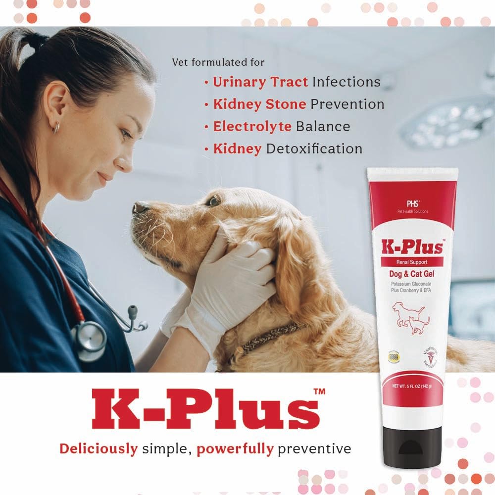 Pet Health Solutions K-Plus Potassium Gluconate Renal Gel Plus Cranberry & EPA for Dogs & Cats – Vet-Approved Renal Support Gel (6 Pack)
