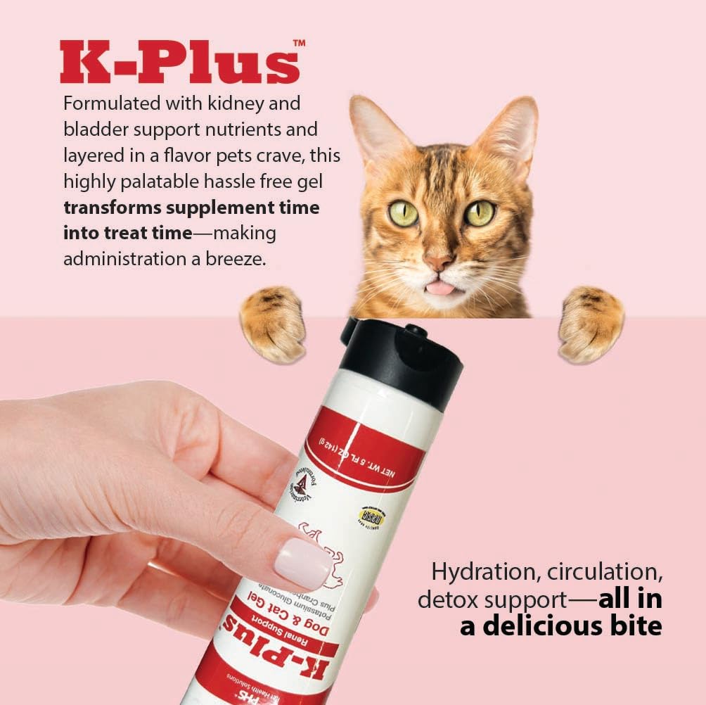 Pet Health Solutions K-Plus Potassium Gluconate Renal Gel Plus Cranberry & EPA for Dogs & Cats – Vet-Approved Renal Support Gel (6 Pack)