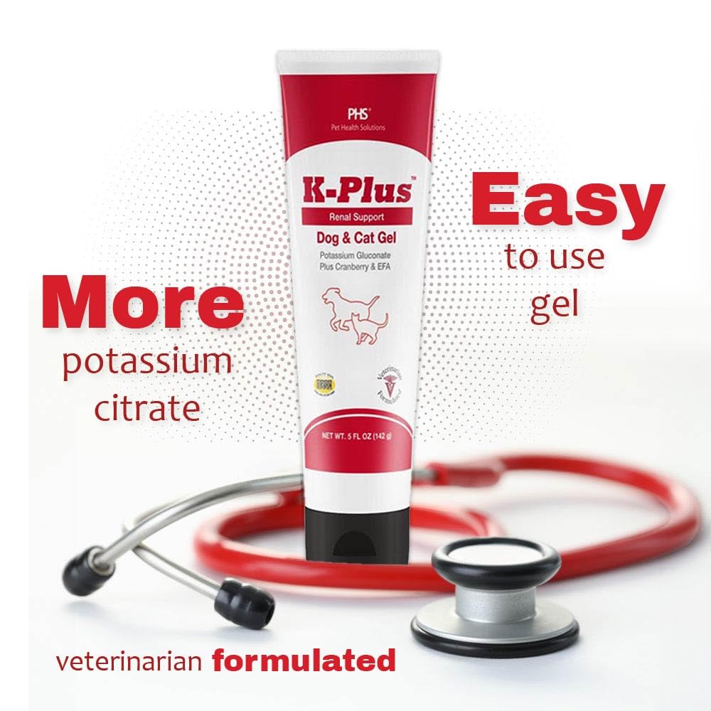 Pet Health Solutions K-Plus Potassium Gluconate Renal Gel Plus Cranberry & EPA for Dogs & Cats – Vet-Approved Renal Support Gel (6 Pack)