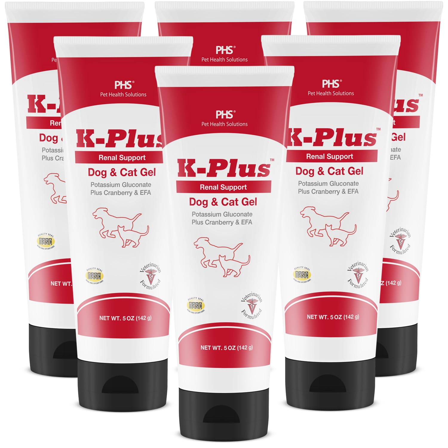 Pet Health Solutions K-Plus Potassium Gluconate Renal Gel Plus Cranberry & EPA for Dogs & Cats – Vet-Approved Renal Support Gel (6 Pack)