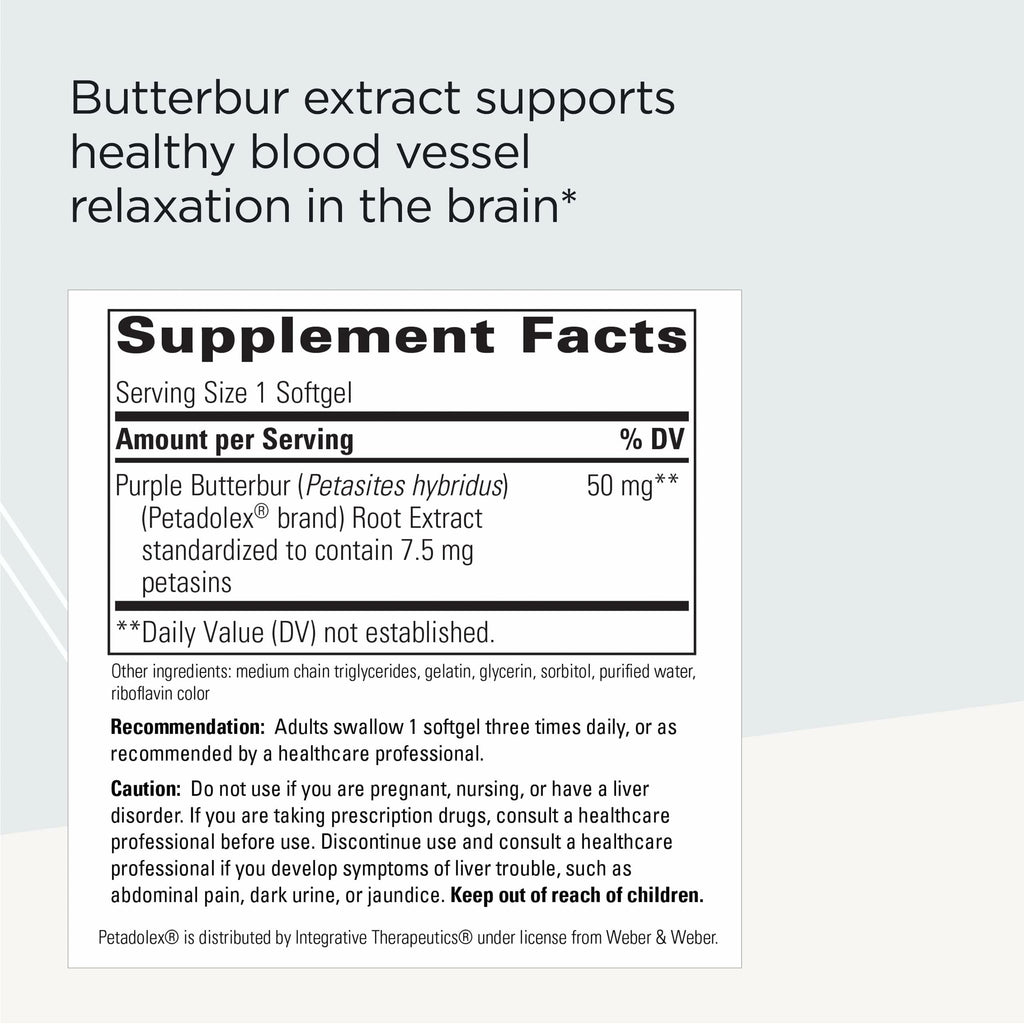 Integrative Therapeutics Petadolex - Brain Supplement for Healthy Blood Vessel Relaxation* - with Butterbur Extract - Gluten-Free & Dairy-Free - 60 Softgels (60 Servings)